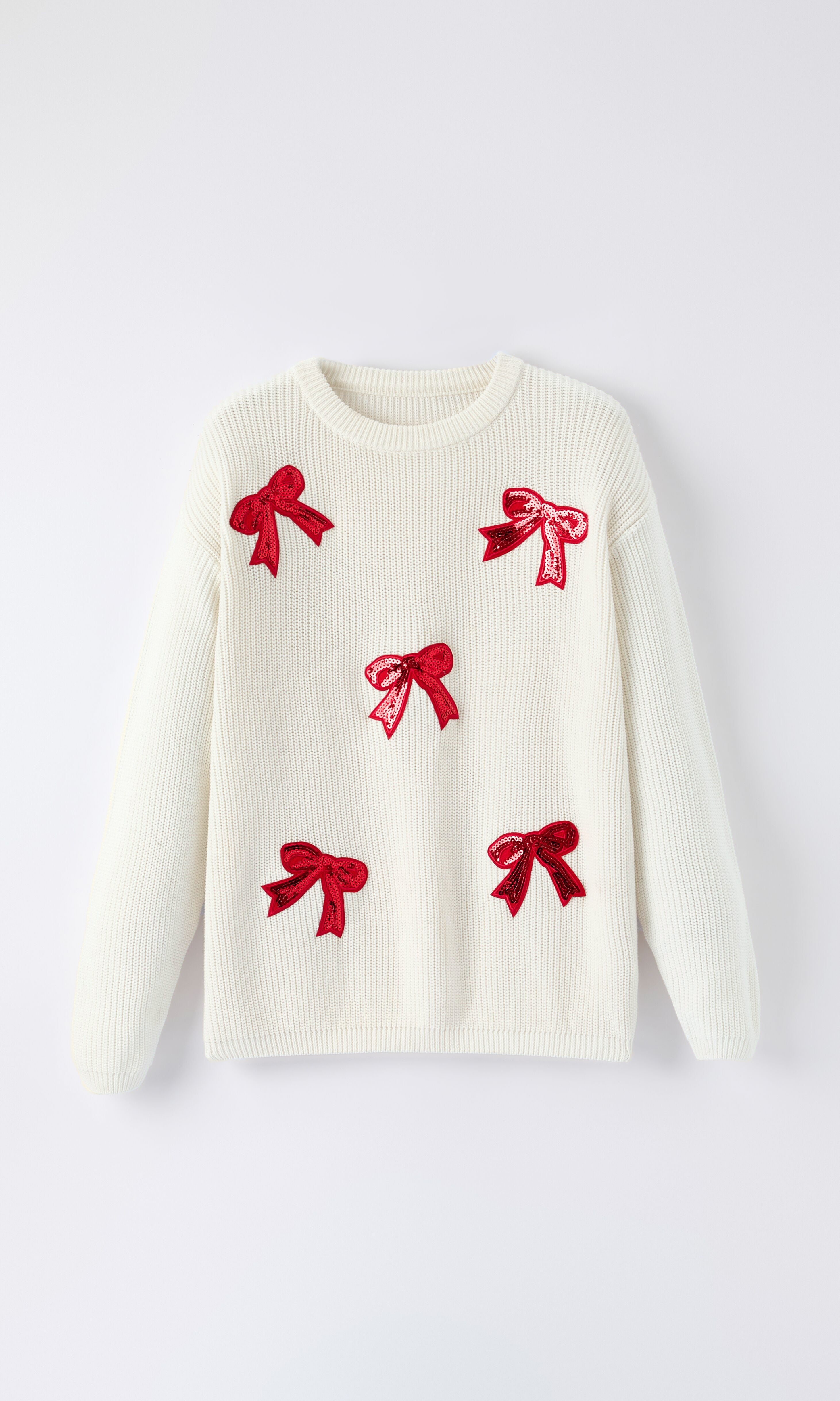 Mommy & Me Winter Girls Bow Sequins Pullover Sweater