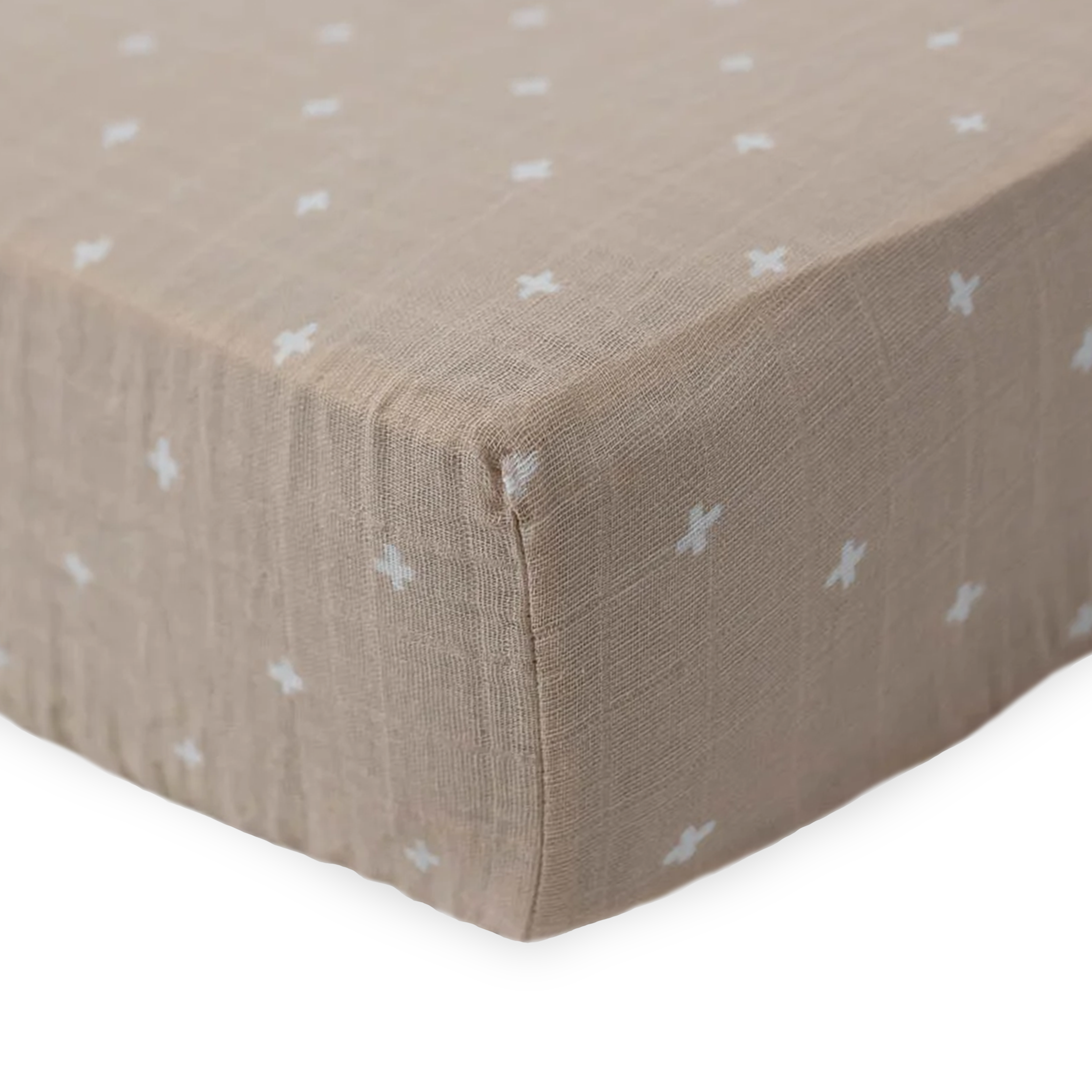 Cotton Muslin Crib Sheet - Taupe Cross
