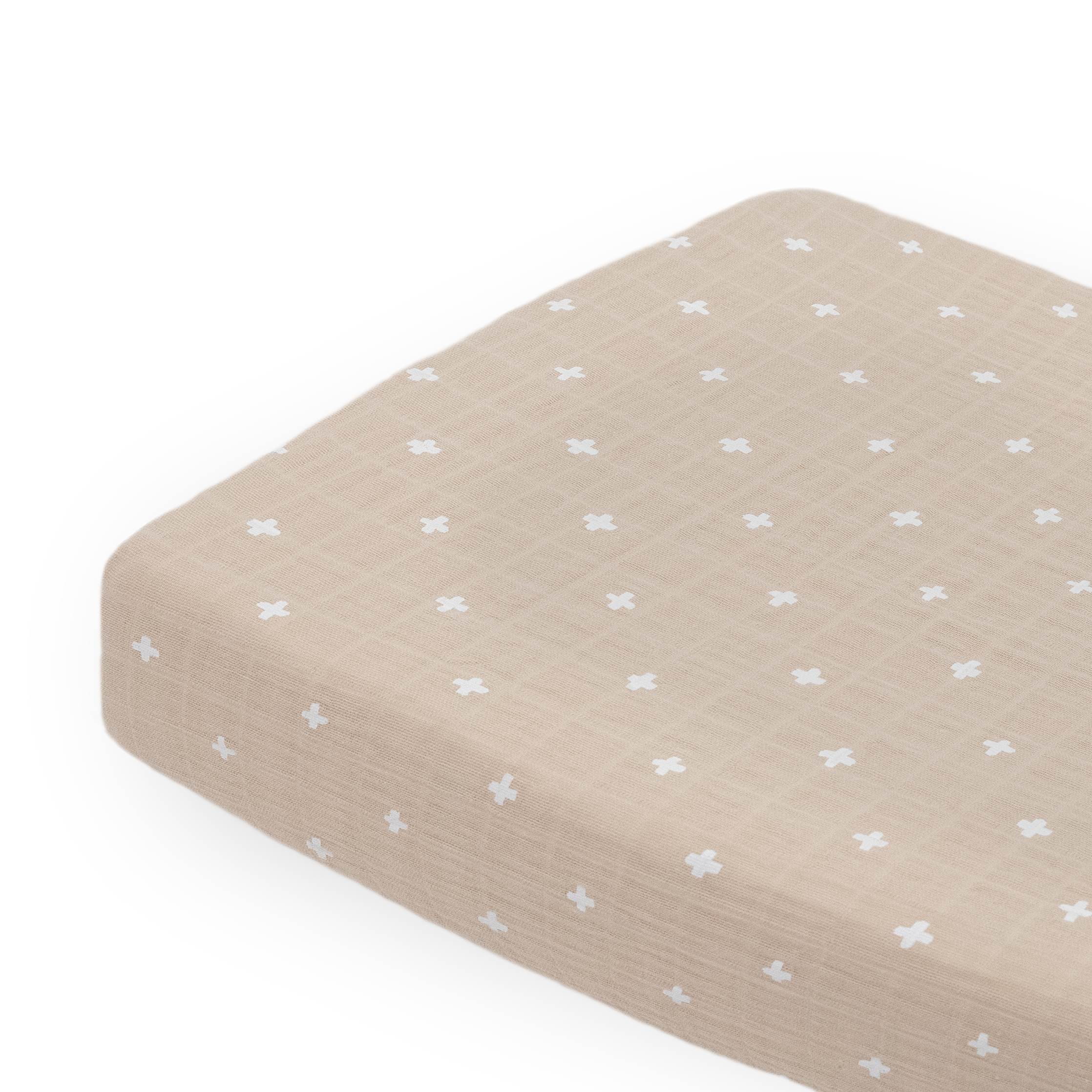 Cotton Muslin Changing Pad Cover - Taupe Cross