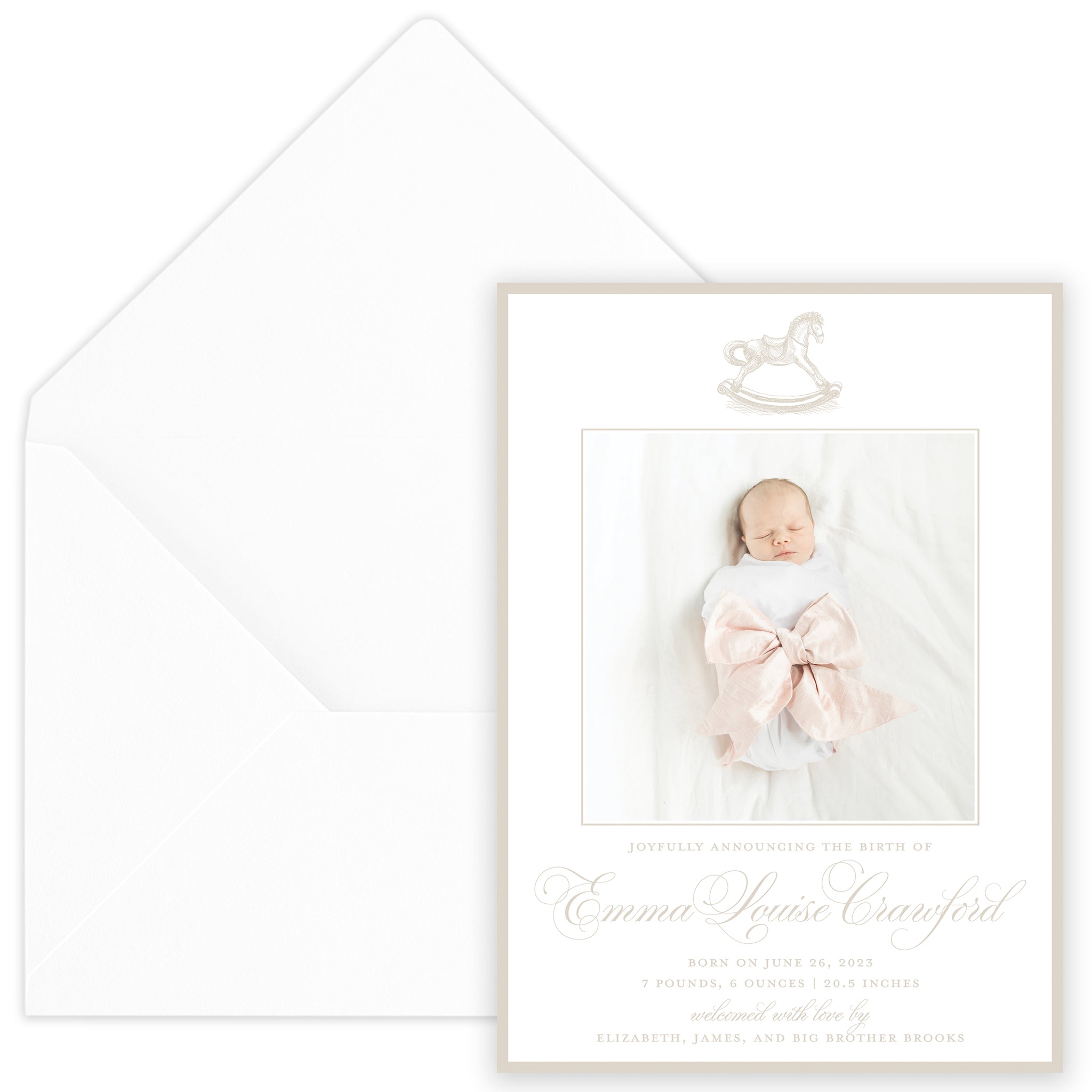 Taupe Rocking Horse Birth Announcement