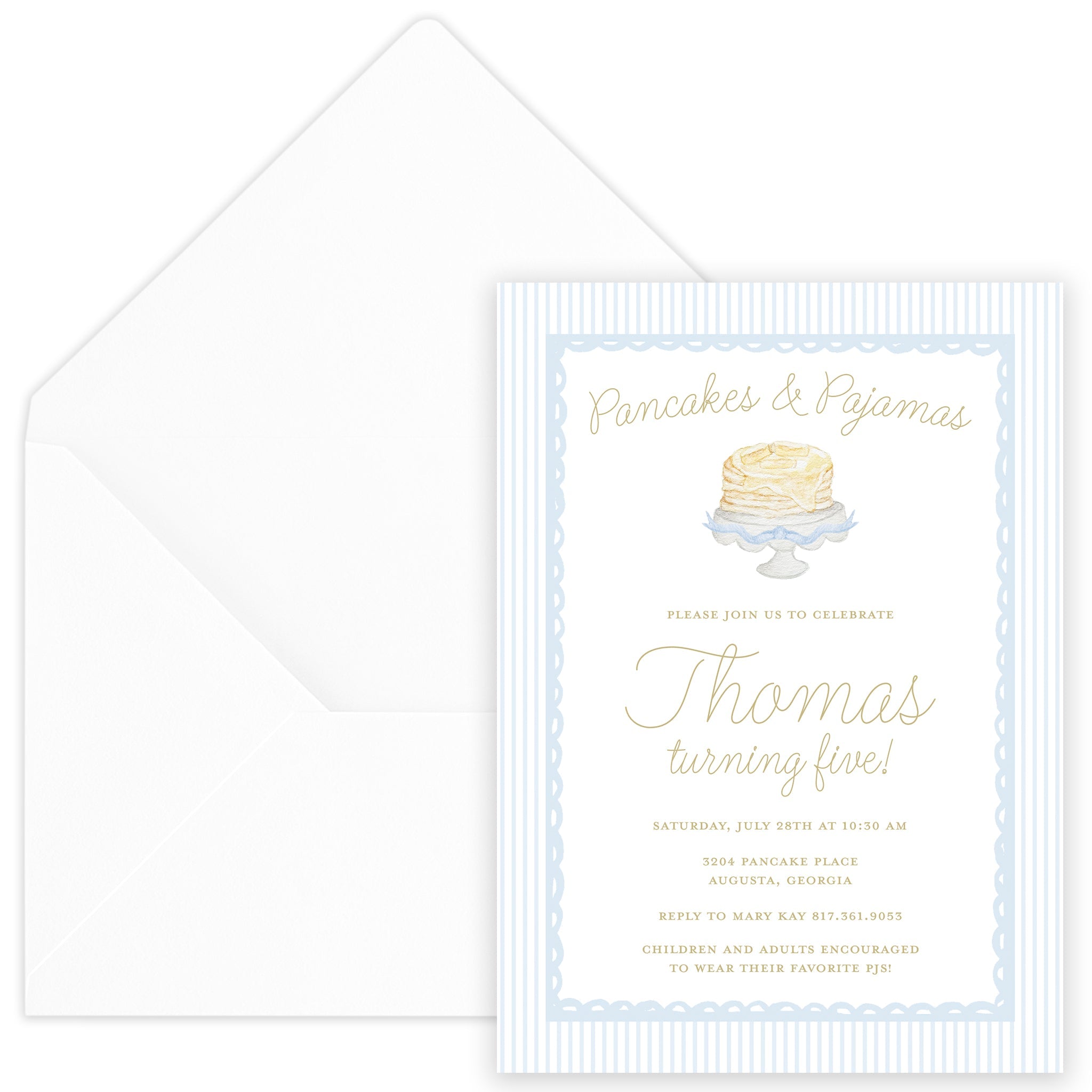 Pancakes & Pajamas Birthday Invitation - Blue
