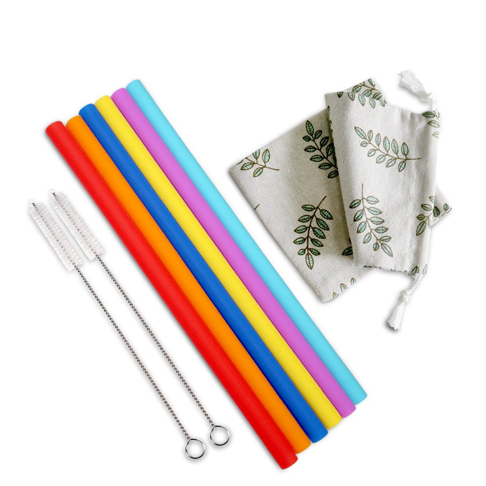 Haakaa Straight Silicone Straws With Cleaning Brushs, 6 Pk