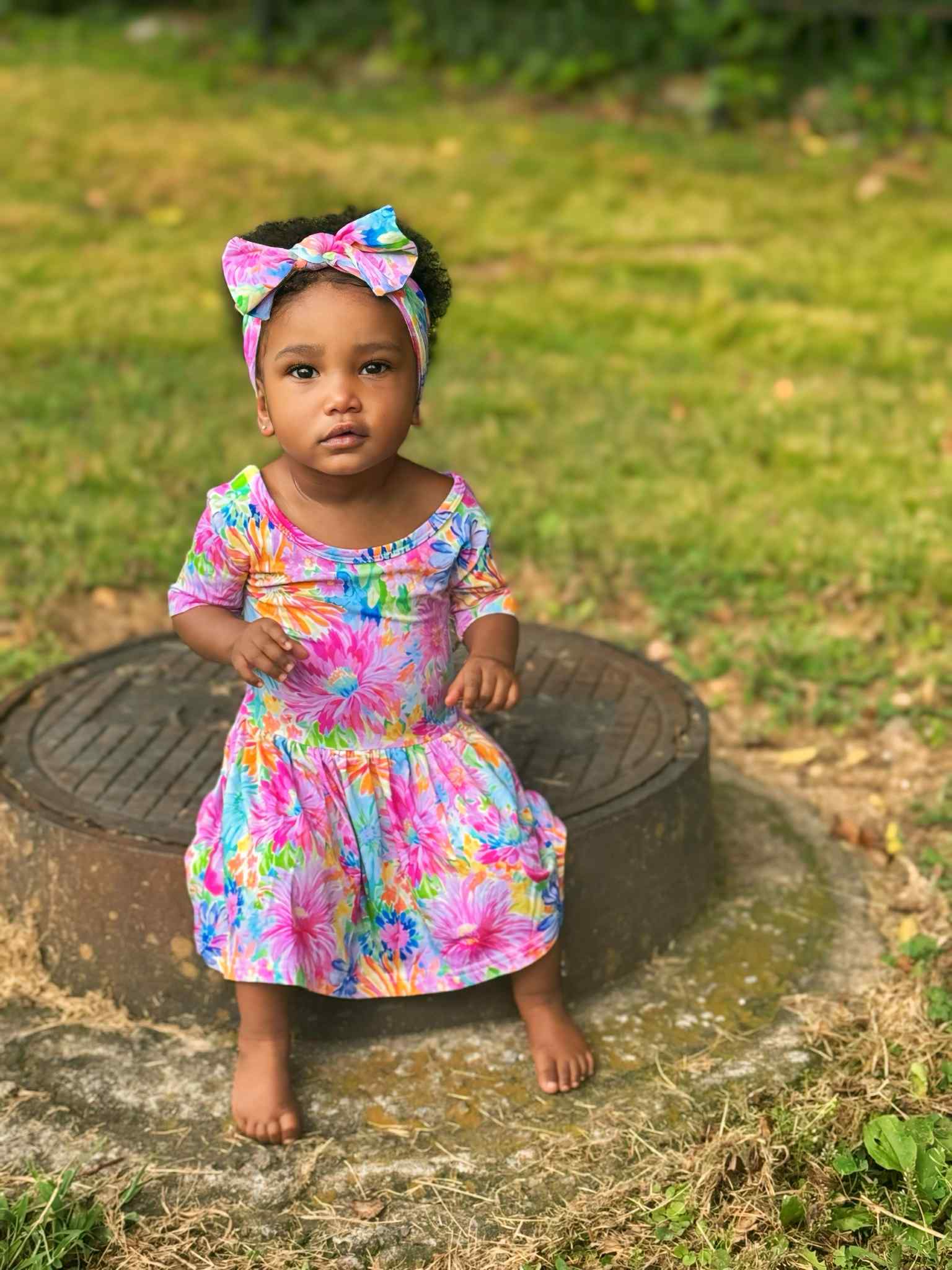 Neon Floral Bamboo Bow