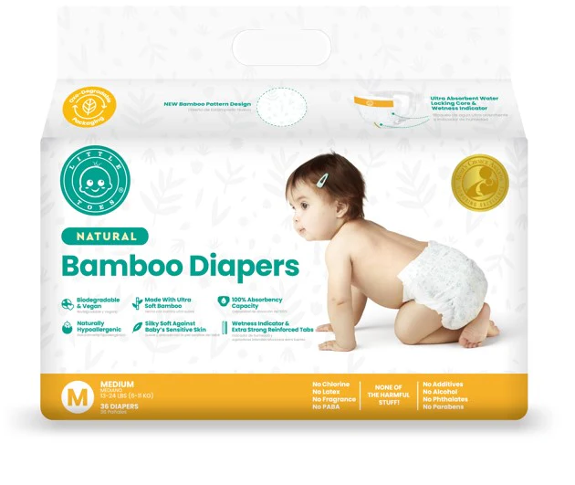 Little Toes Disposable Natural Bamboo Diapers And Pull-ups | Go Green | 36 Packs
