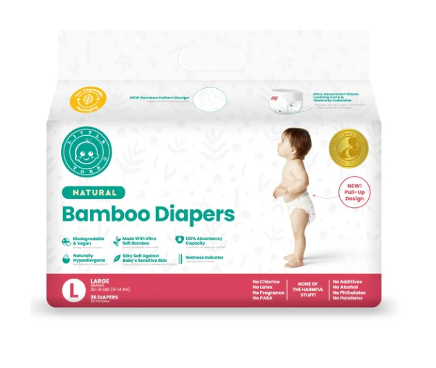 Little Toes Disposable Natural Bamboo Diapers And Pull-ups | Go Green | 36 Packs