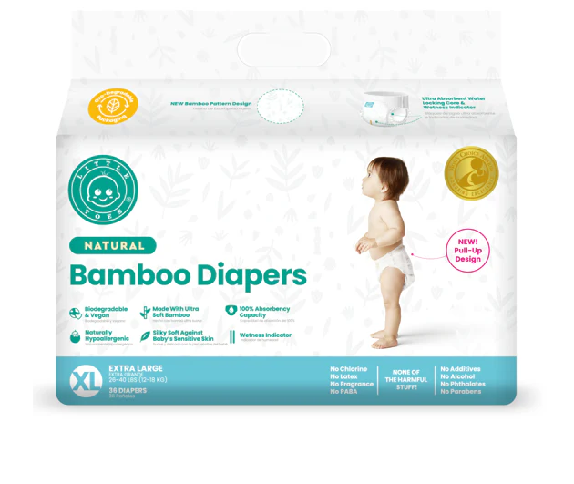 Little Toes Disposable Natural Bamboo Diapers And Pull-ups | Go Green | 36 Packs