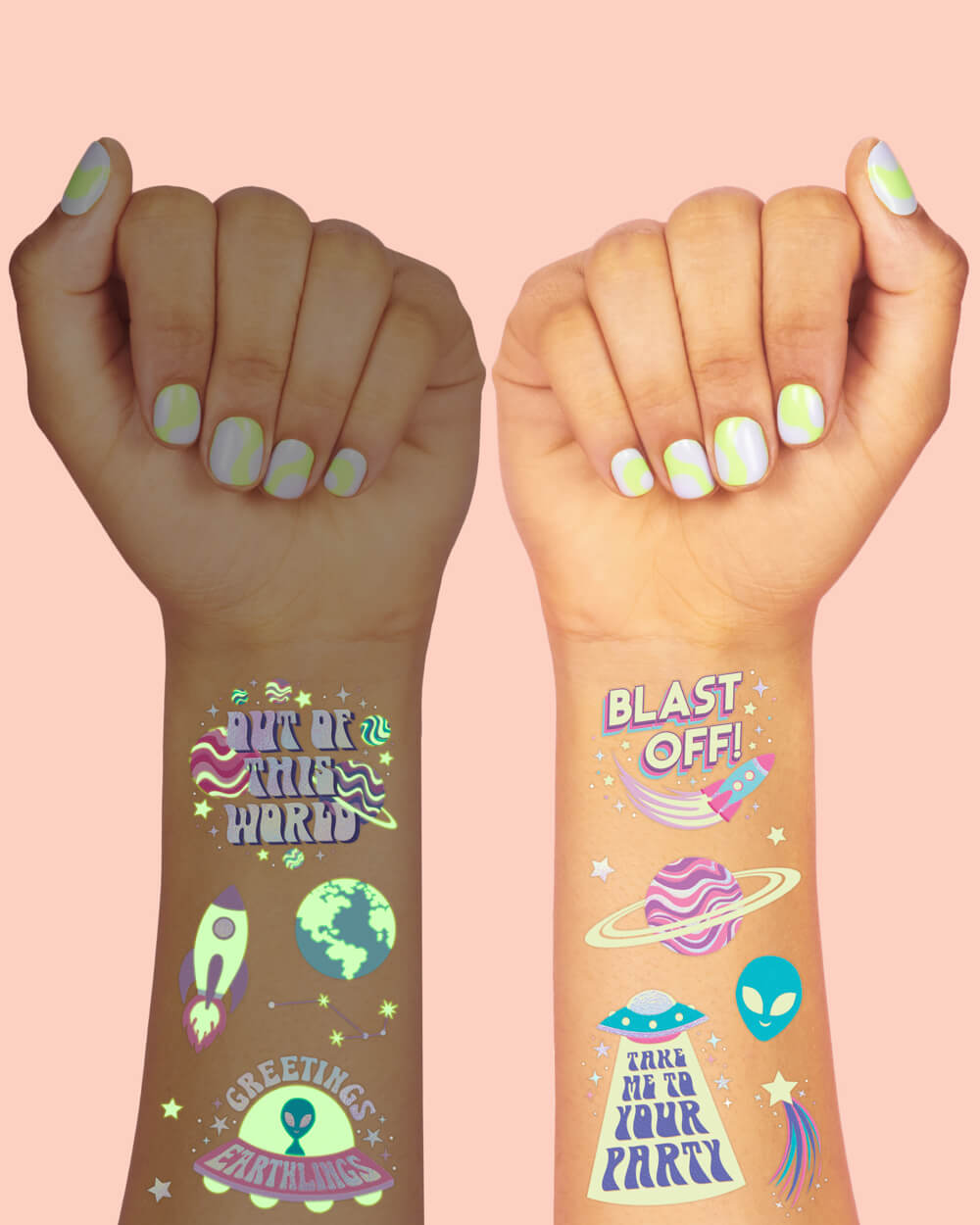 Space Girl Glo Tats - 46 Temporary Tattoos