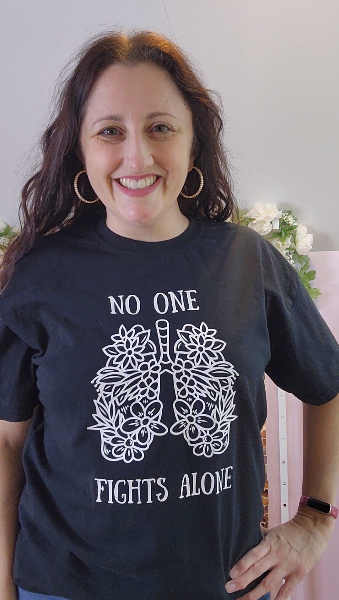 Pre-order- No One Fights Alone- Hand Drawn Floral Lungs Graphic Tee- Handmade