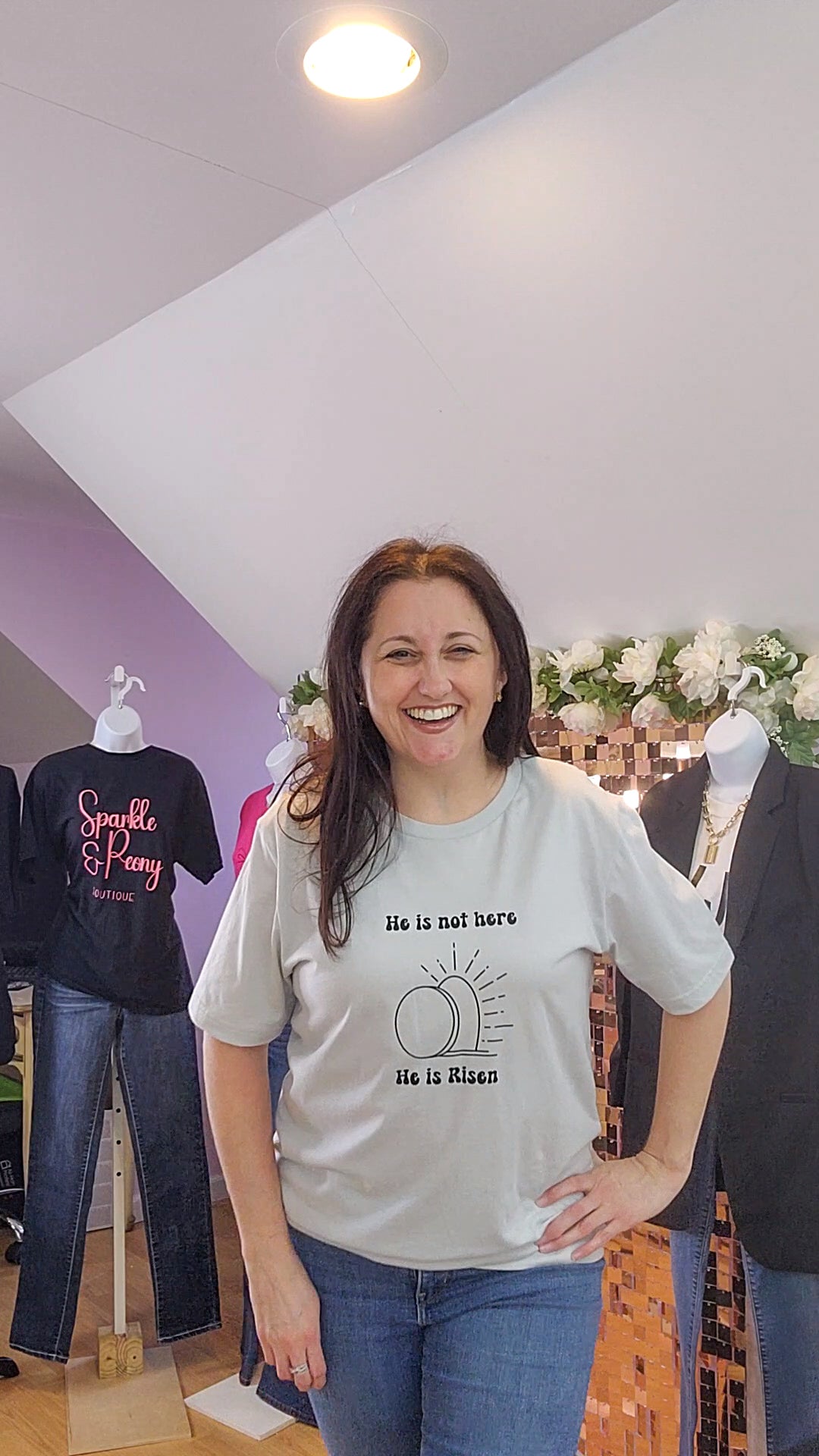 He Is Risen Fraphic Tee In Silver