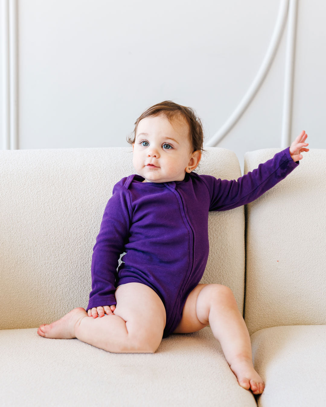 Long Sleeve Zipper Bodysuit In Violet, 6-9m