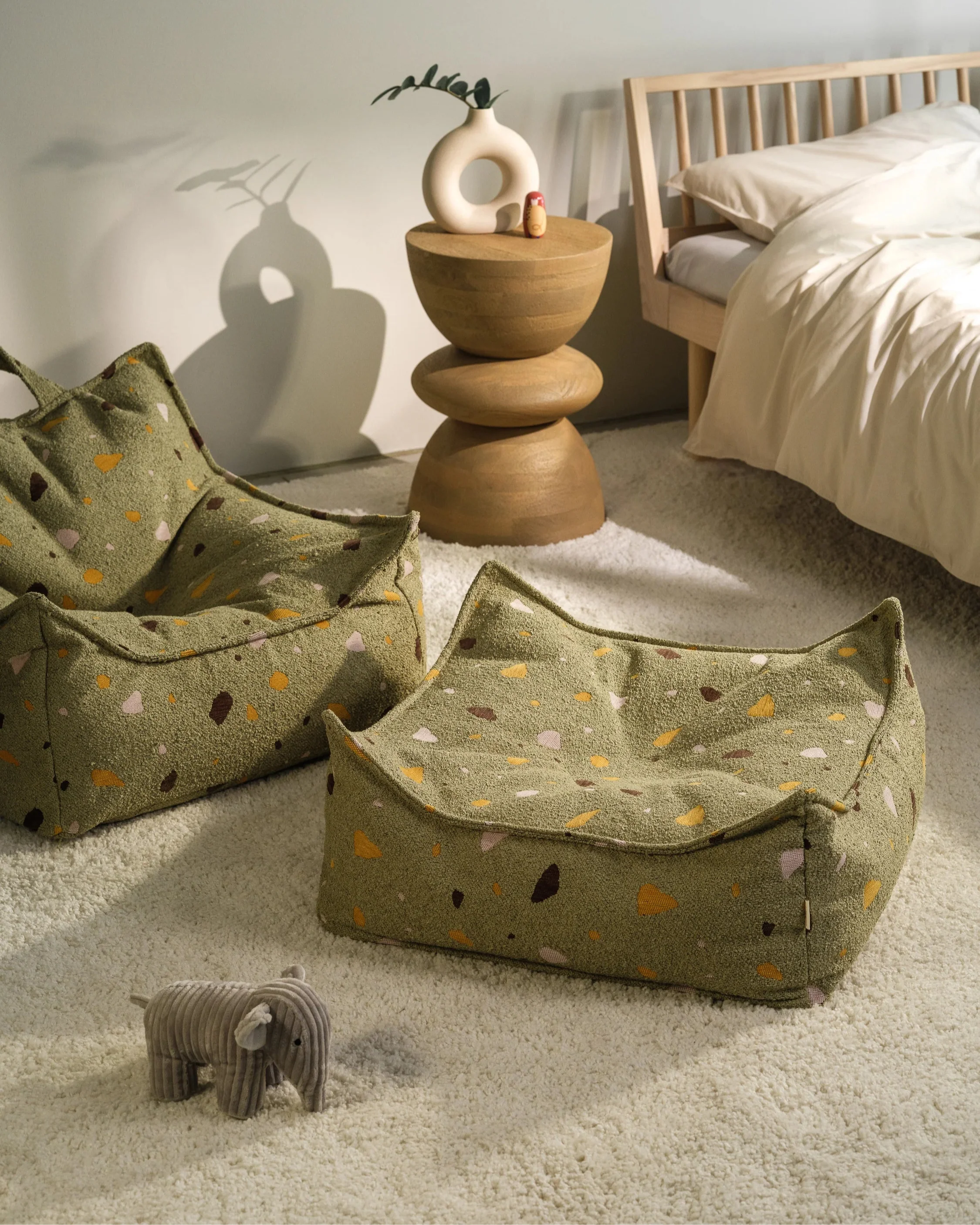 Terrazzo Moss Beanbag Chair And Ottoman Set