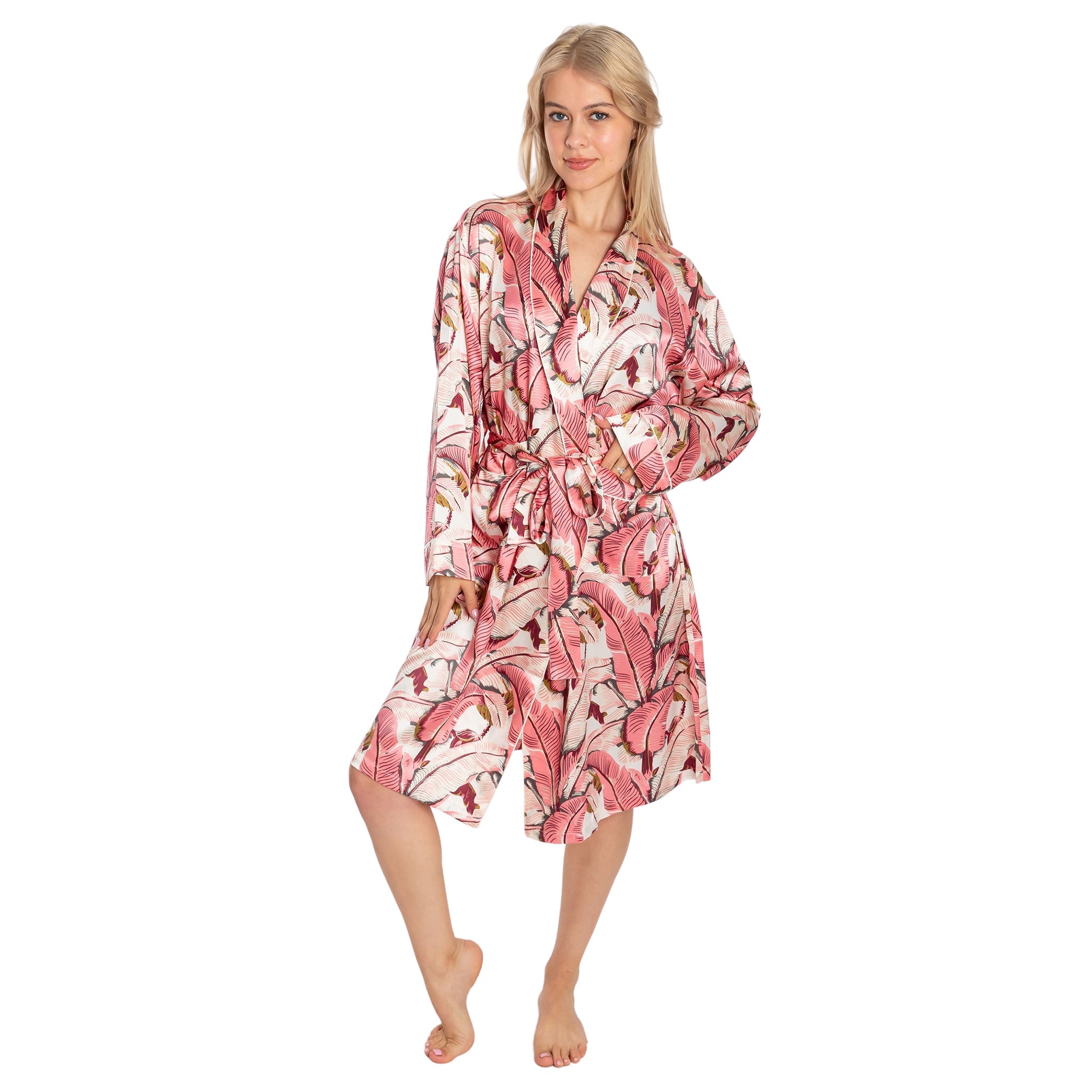 Women's Banana Leaf Pink Robe - Silk