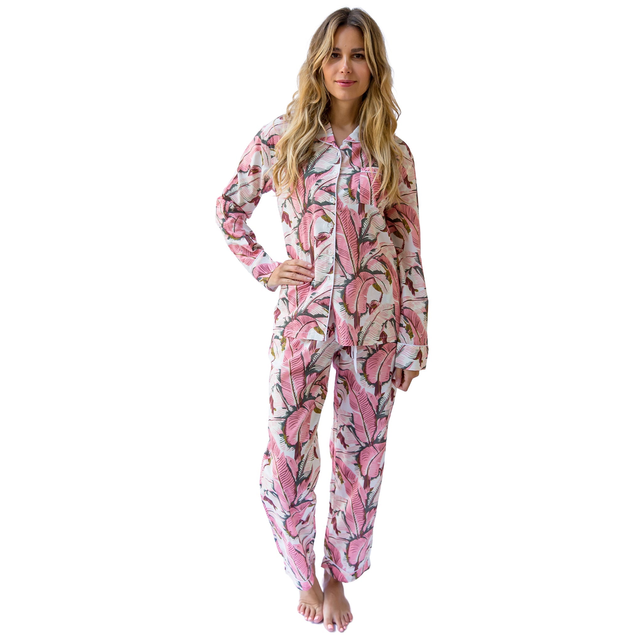 Women's Pink Martinique® Banana Leaf Shirt + Pj Pant Set