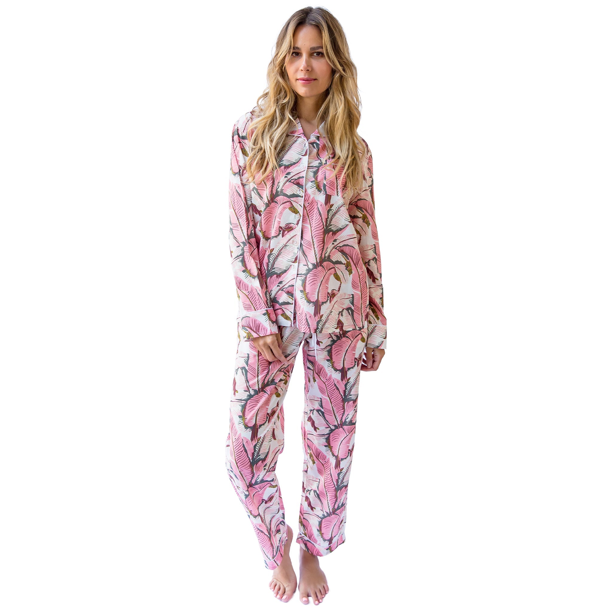 Women's Pink Martinique® Banana Leaf Shirt + Pj Pant Set