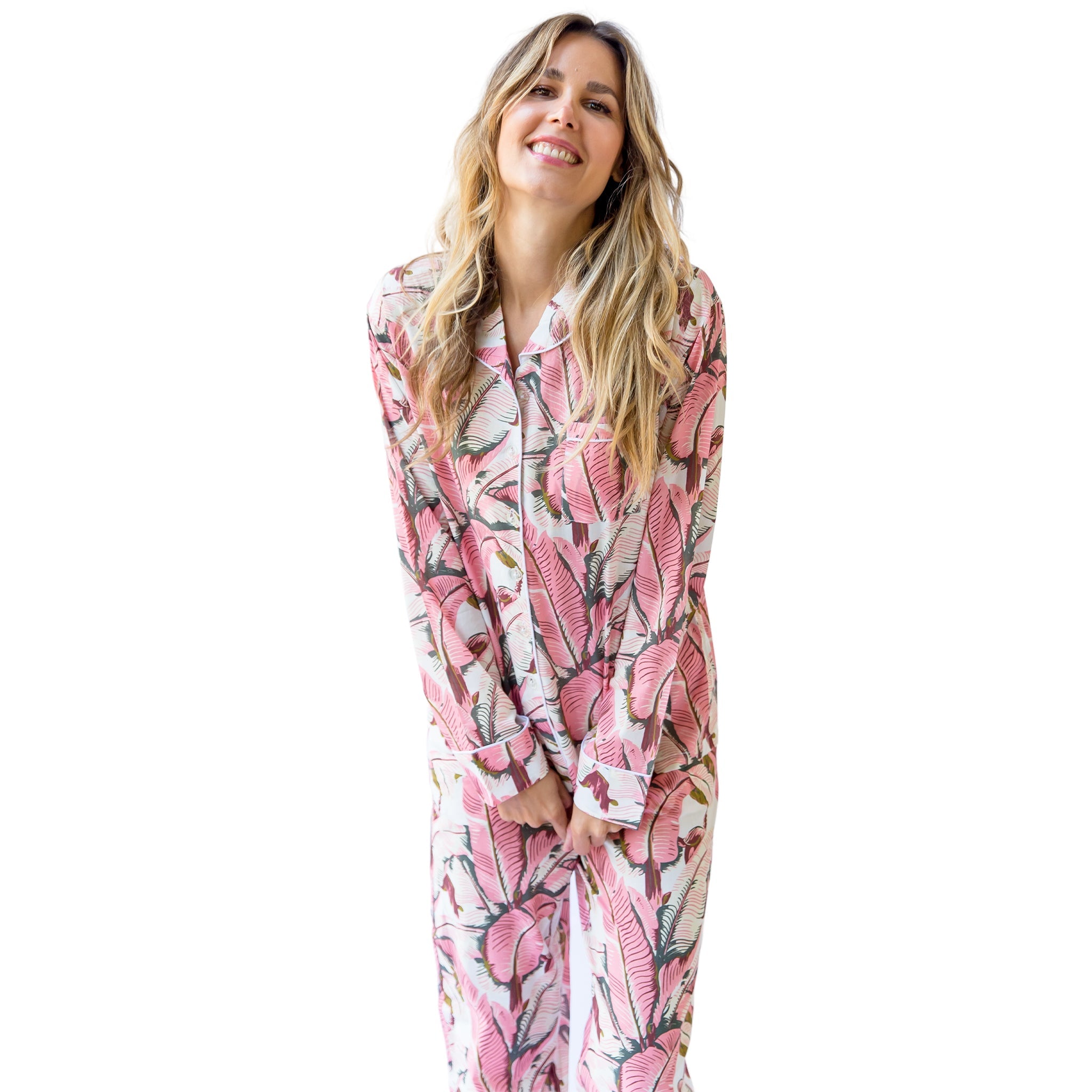 Women's Pink Martinique® Banana Leaf Shirt + Pj Pant Set