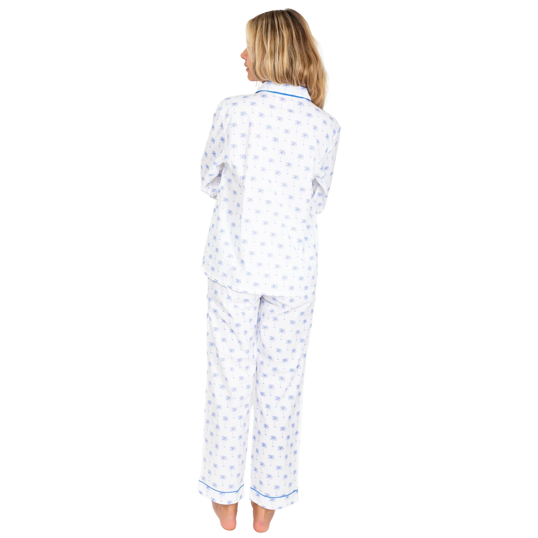 Women's Blue Palm Tree Long Pj Set