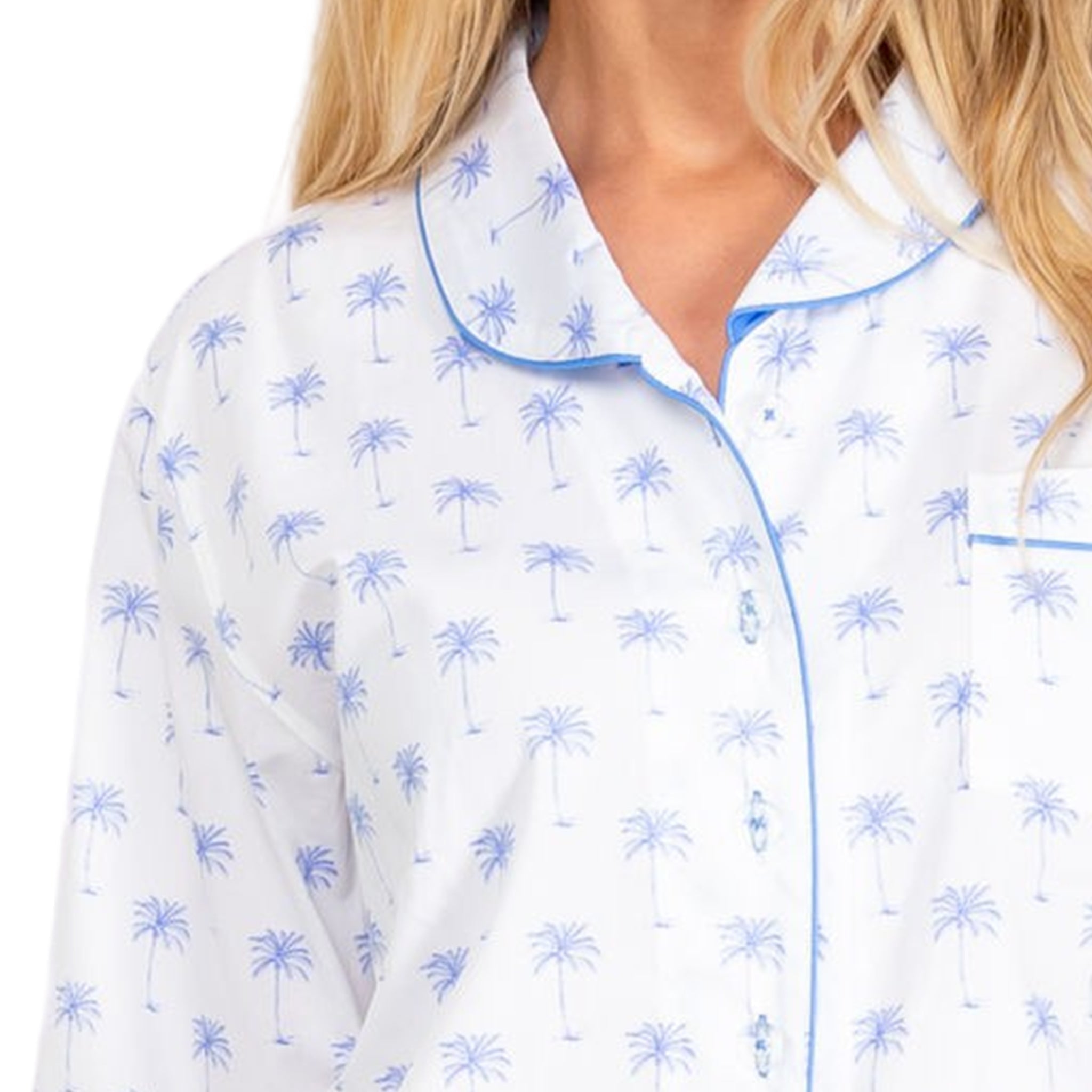 Women's Blue Palm Tree Long Pj Set