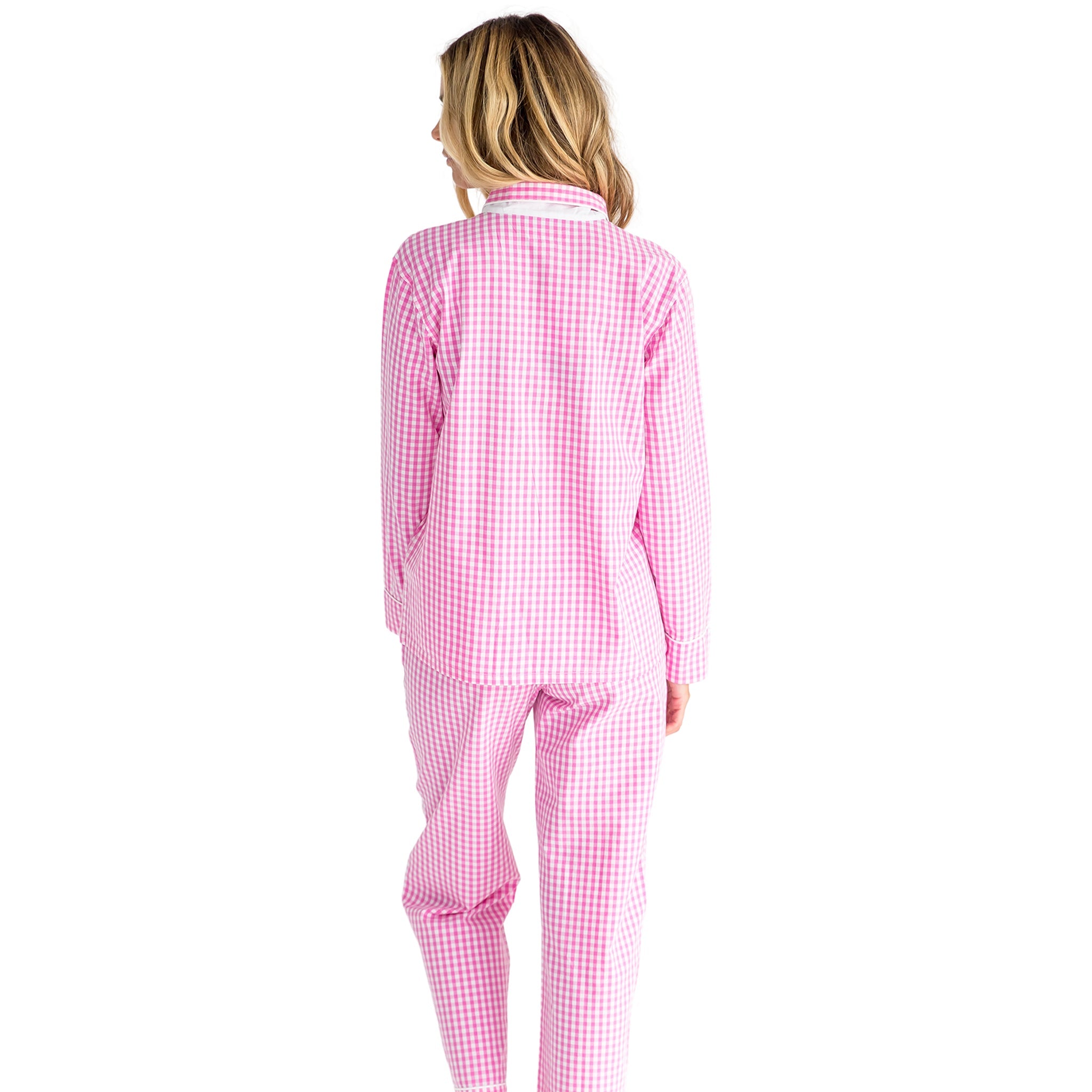 Women's Hepburn Gingham Pink Long Pj Set