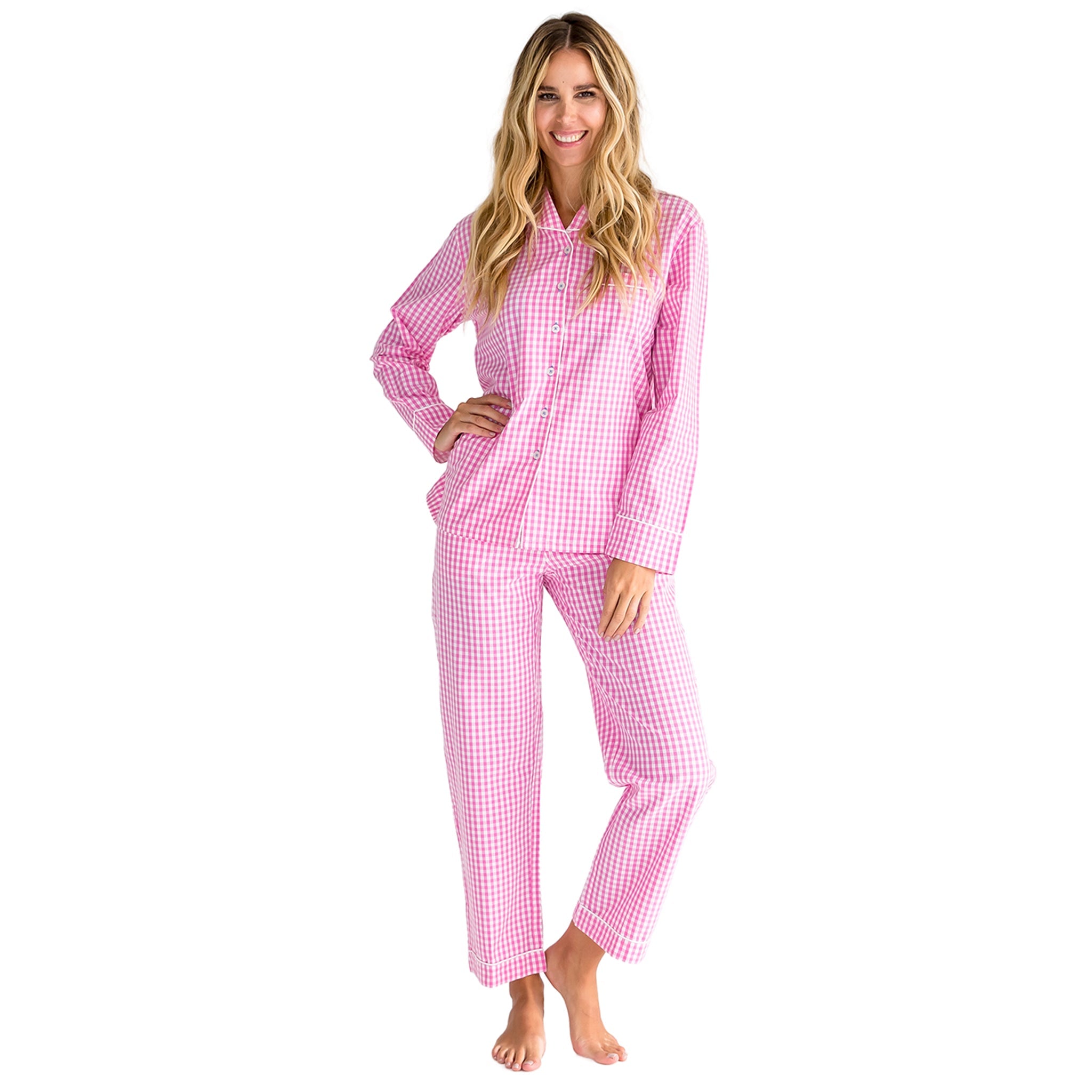 Women's Hepburn Gingham Pink Long Pj Set