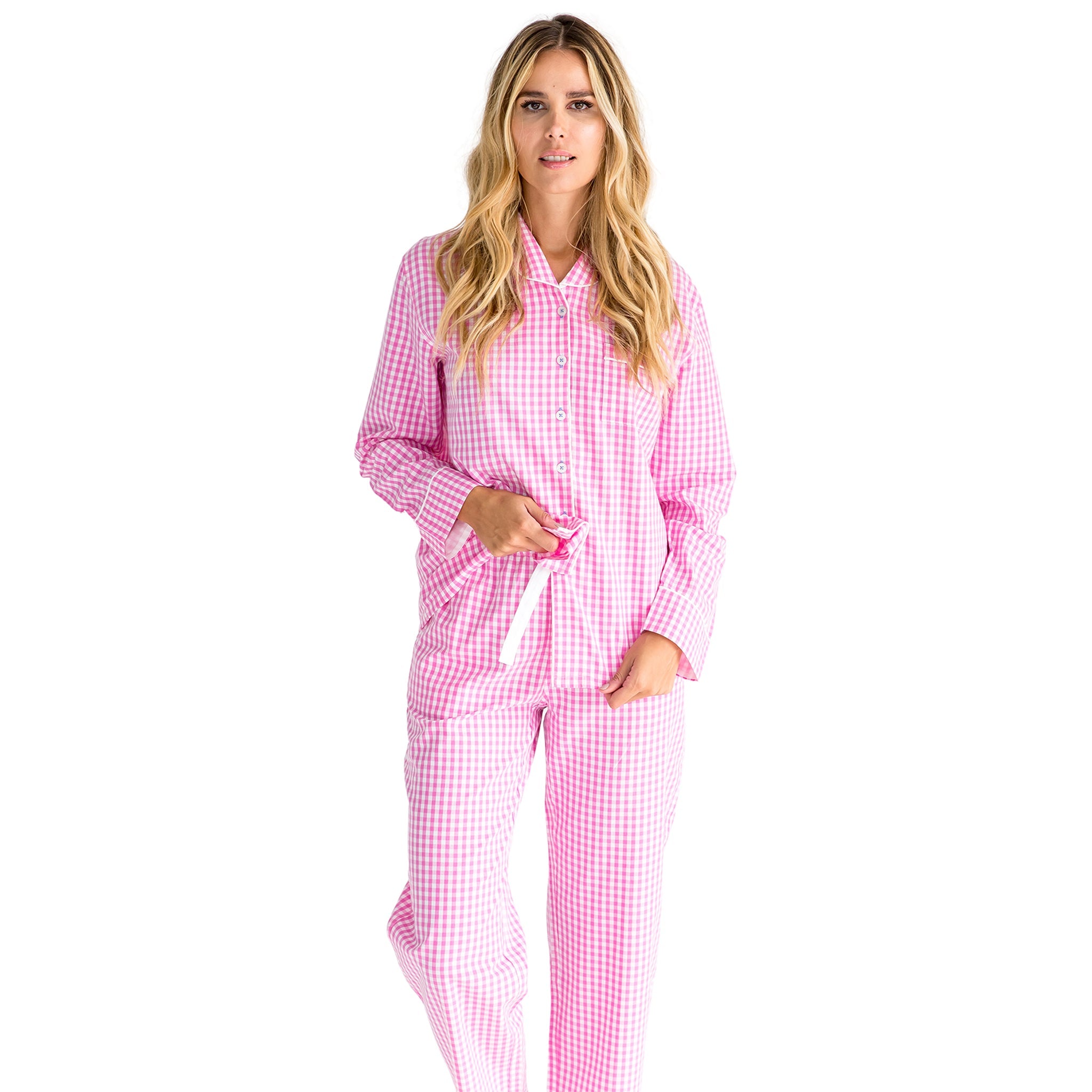 Women's Hepburn Gingham Pink Long Pj Set