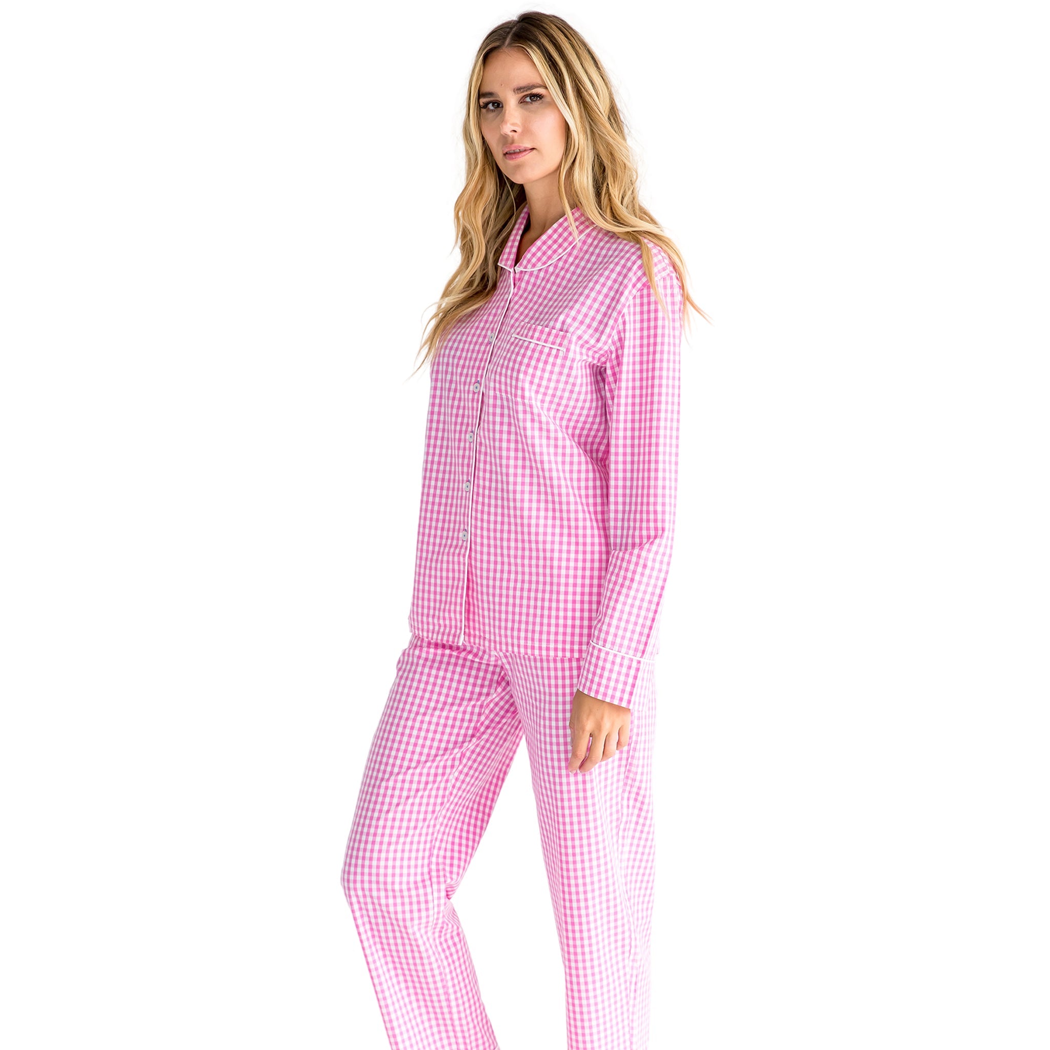 Women's Hepburn Gingham Pink Long Pj Set