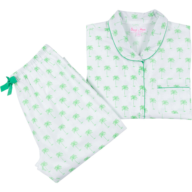Women's Green Palm Tree Long Pj Pant Set