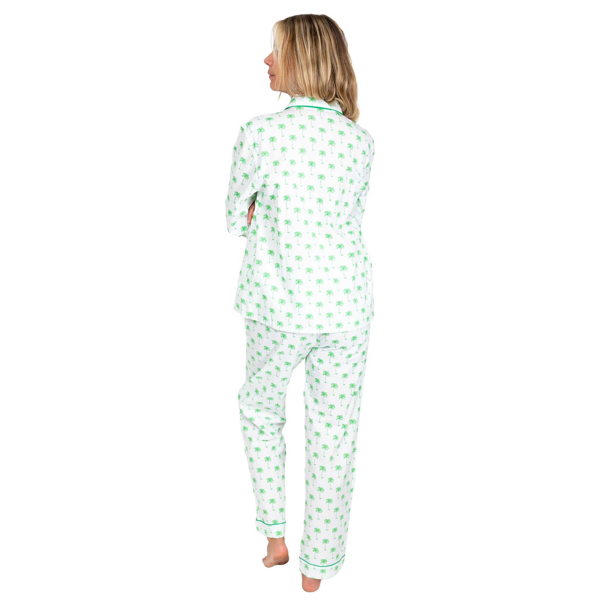 Women's Green Palm Tree Long Pj Pant Set