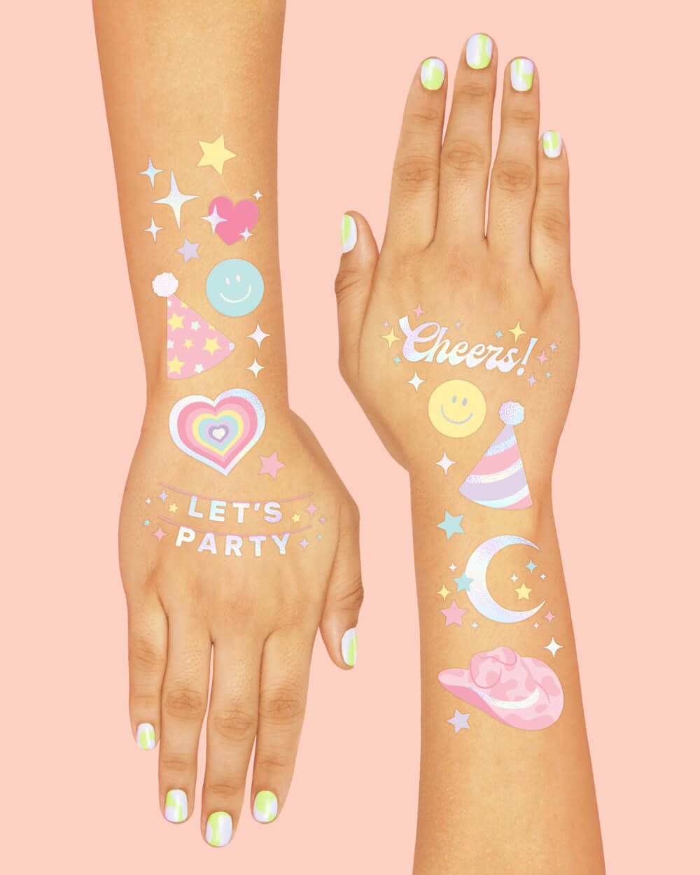 Preppy Pastel Tats - 50 Foil Temporary Tattoos