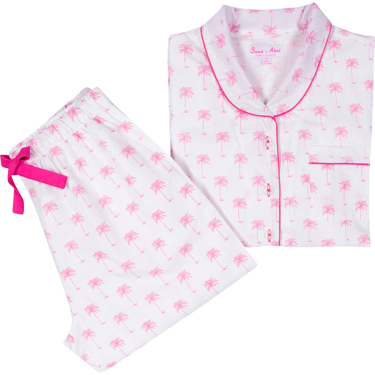Women's Pink Palm Tree Long Pj Set