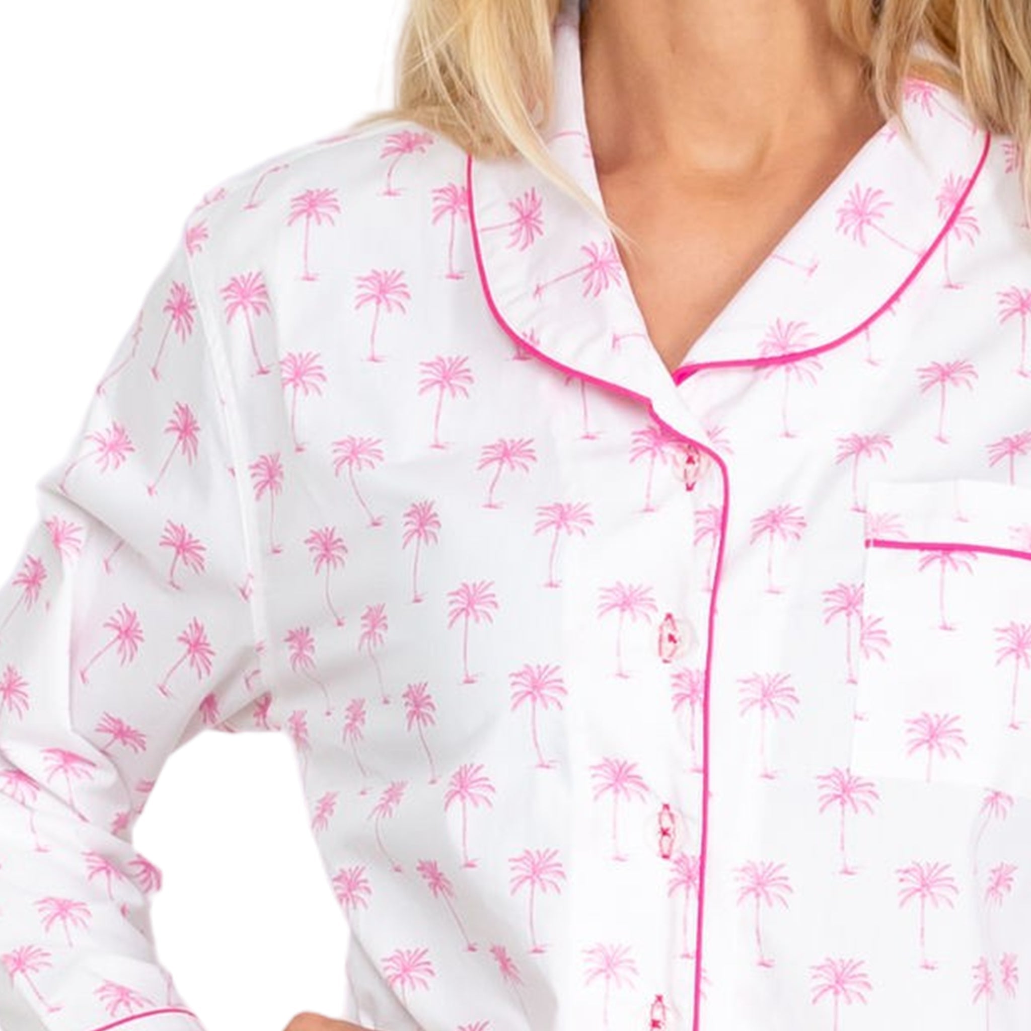 Women's Pink Palm Tree Long Pj Set