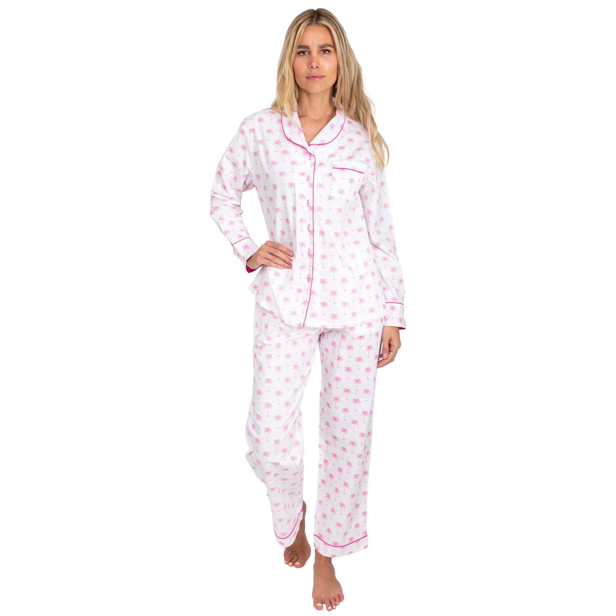 Women's Pink Palm Tree Long Pj Set