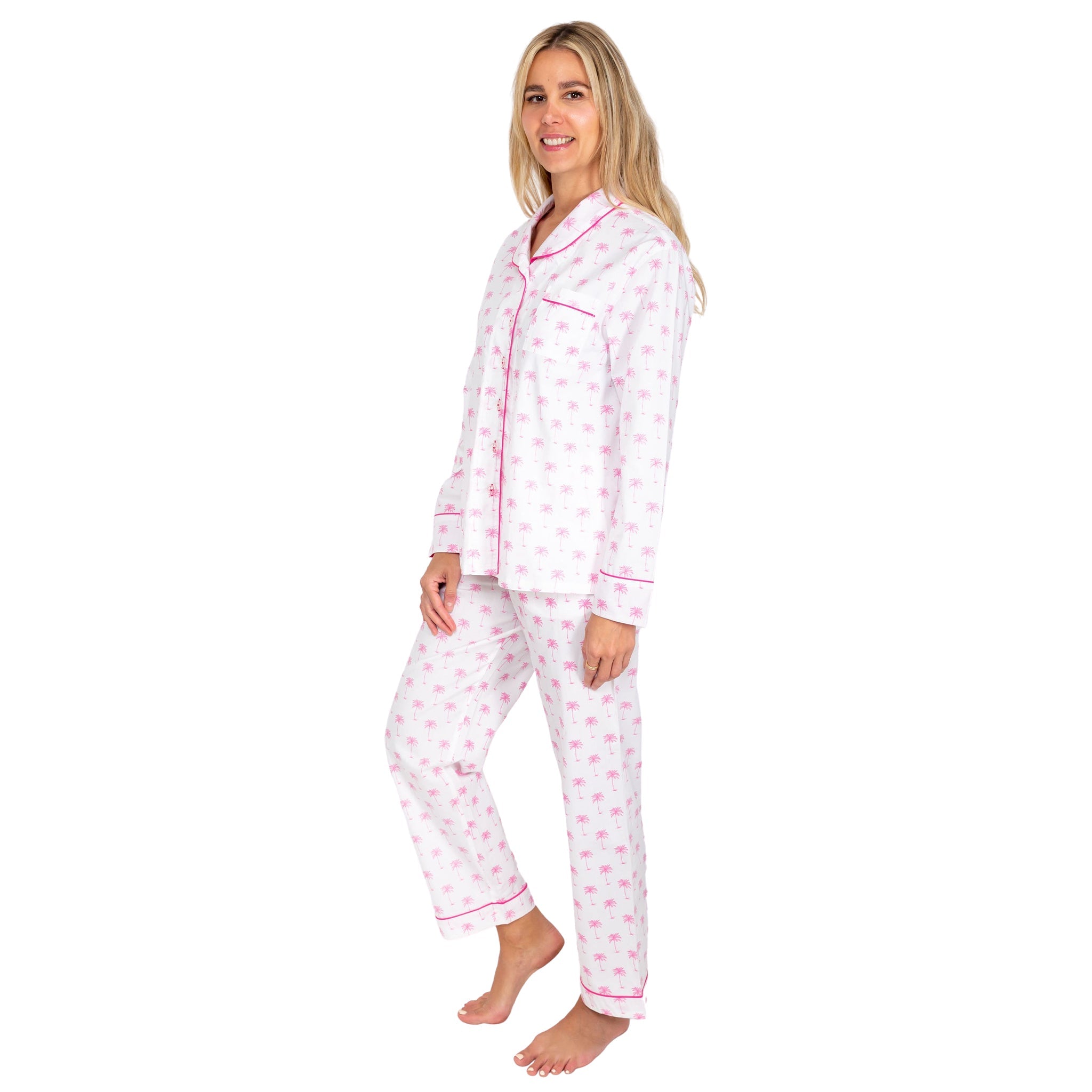 Women's Pink Palm Tree Long Pj Set