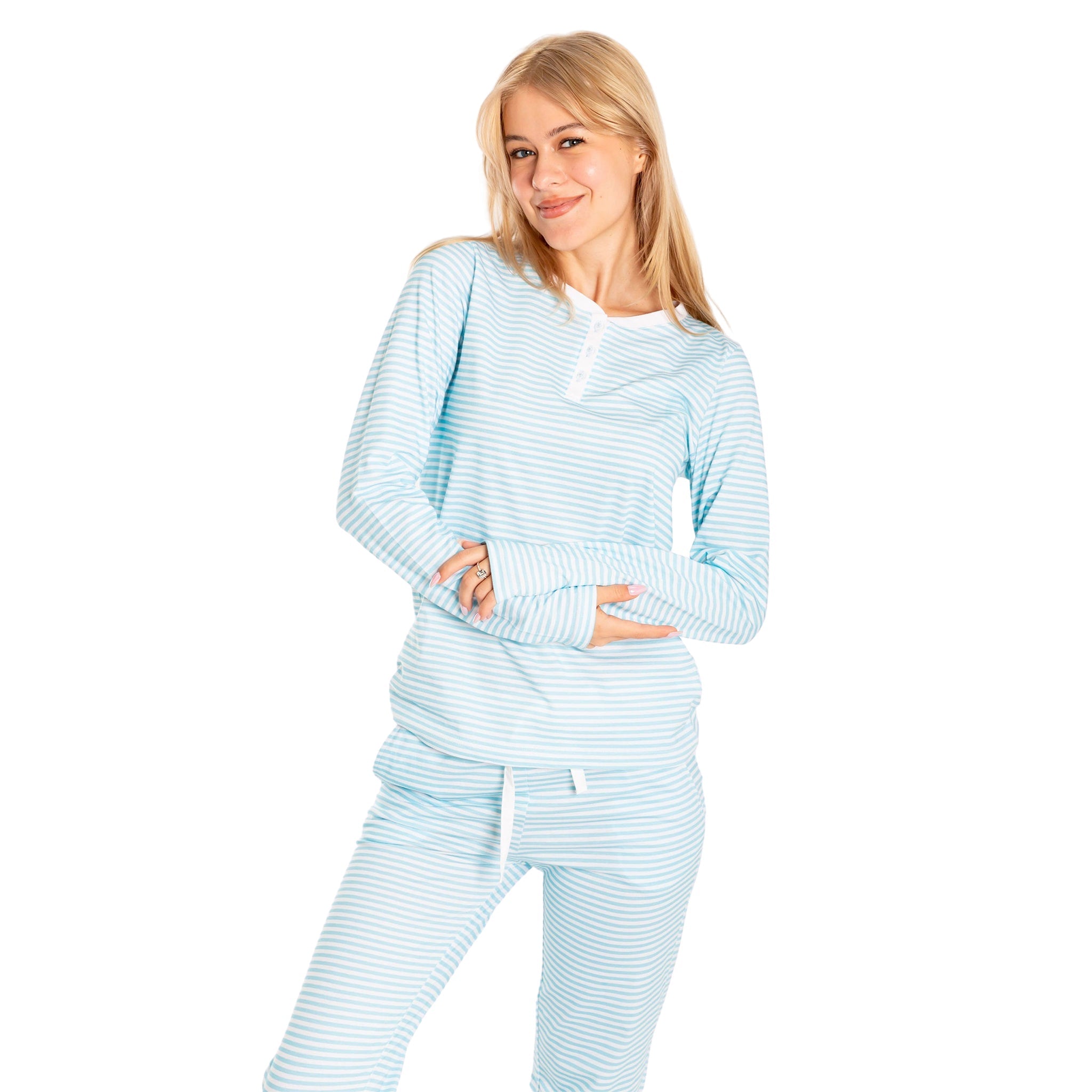 Women's Sky Blue Jersey Long Sleeve Set