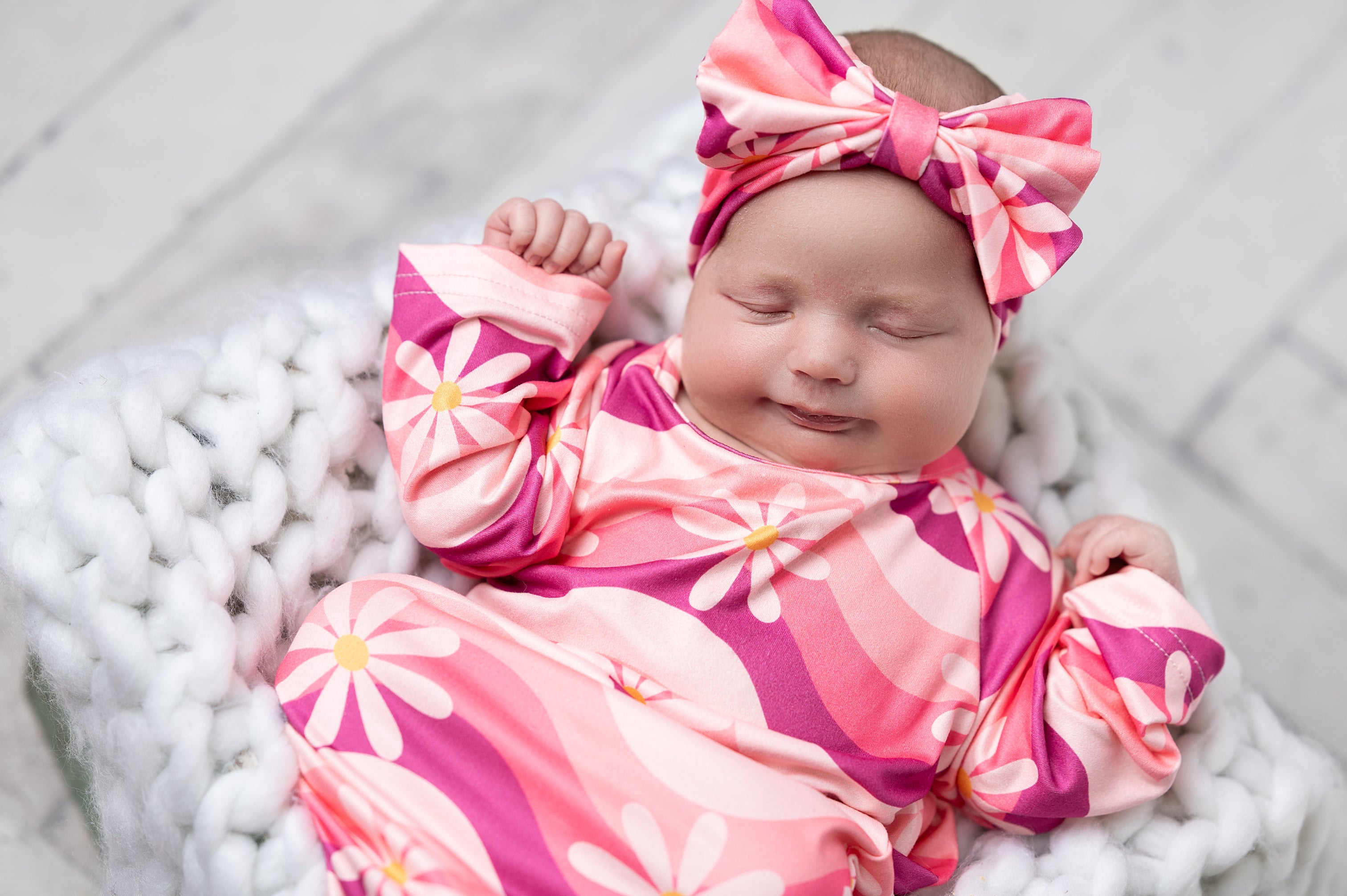 Pink Wave Flower Baby Gown