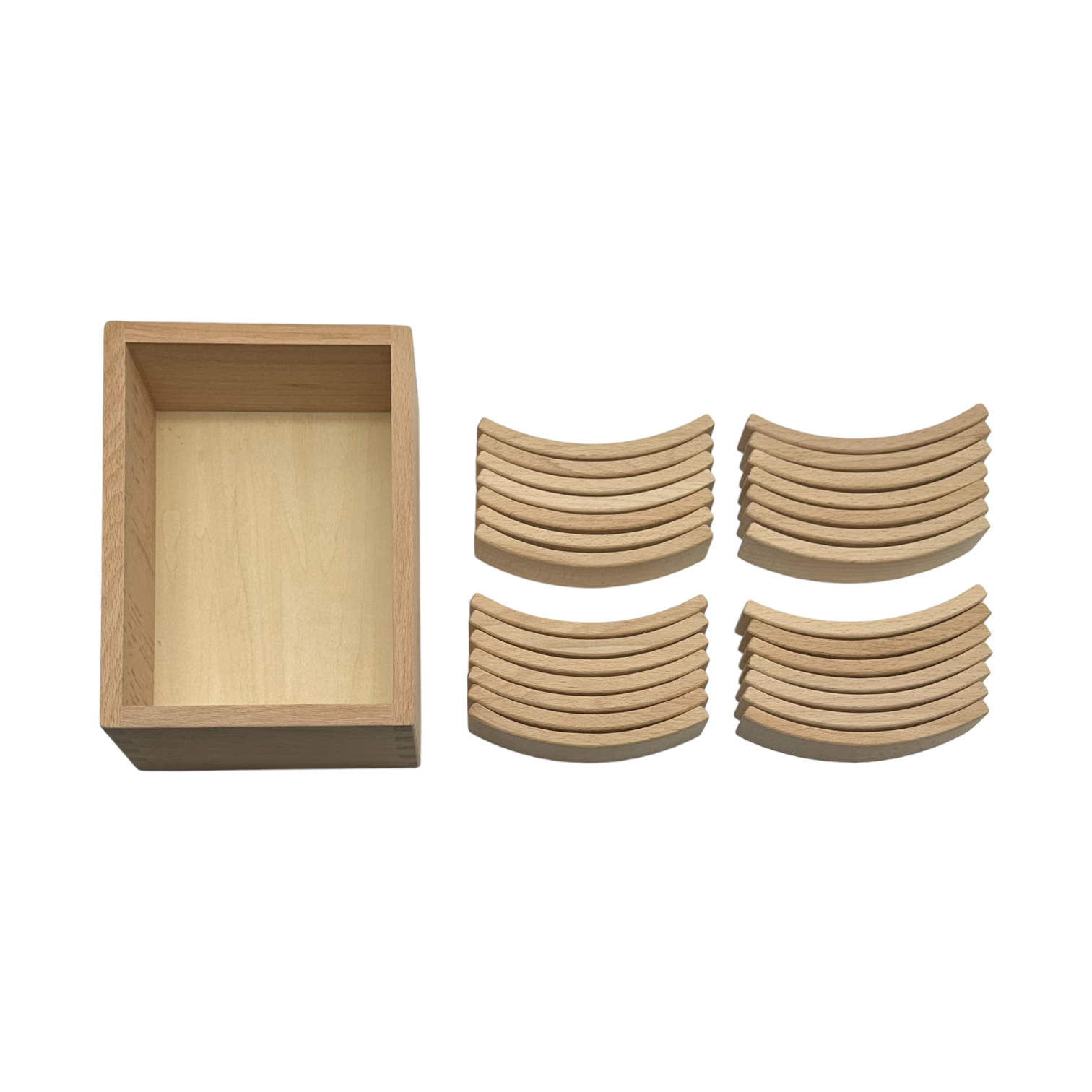 28 Pcs Mini Curved Natural Wooden Building Blocks With Storage Tray