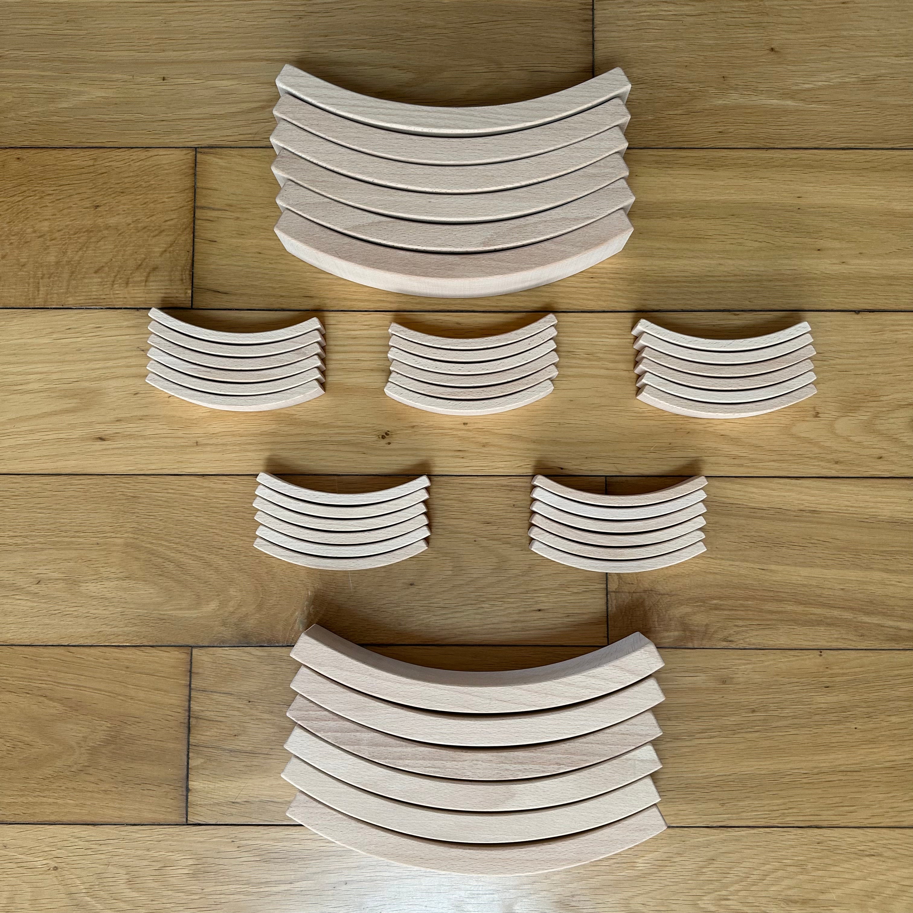 42 Pcs Combination Set With 12 Large And 30 Mini Curved Natural Wooden Building Blocks