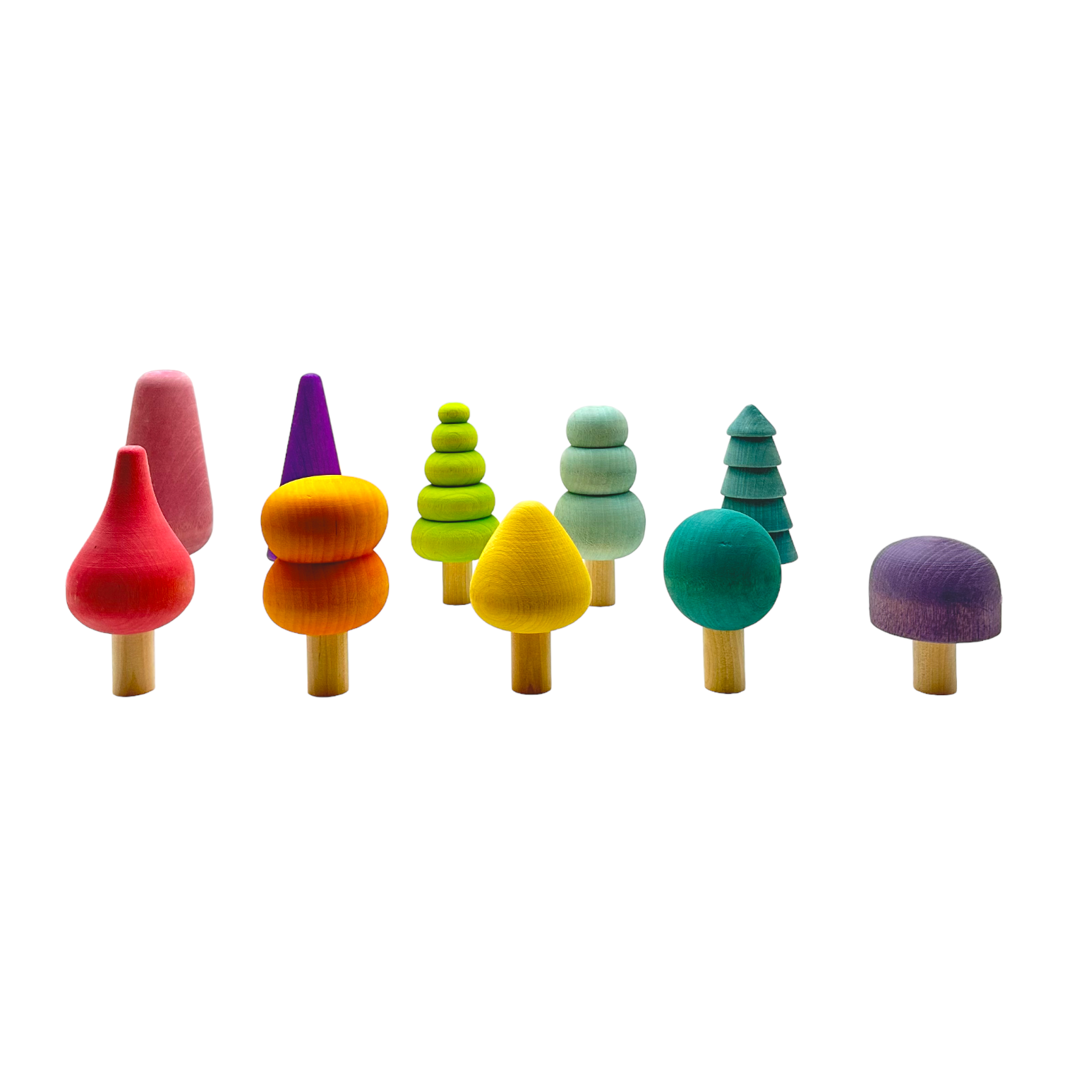 10 Pcs Stained Wooden Trees Set In Pastel/macaron Colors