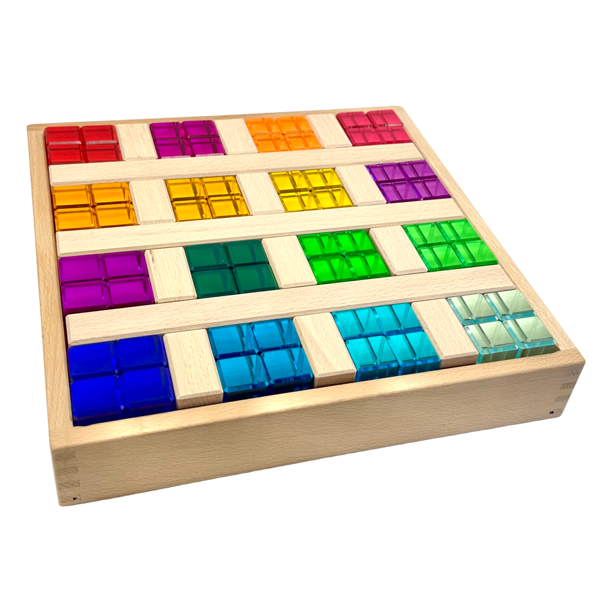 64 Pcs Rainbow Stones & 6 Interlocking Slats Set With Storage Tray
