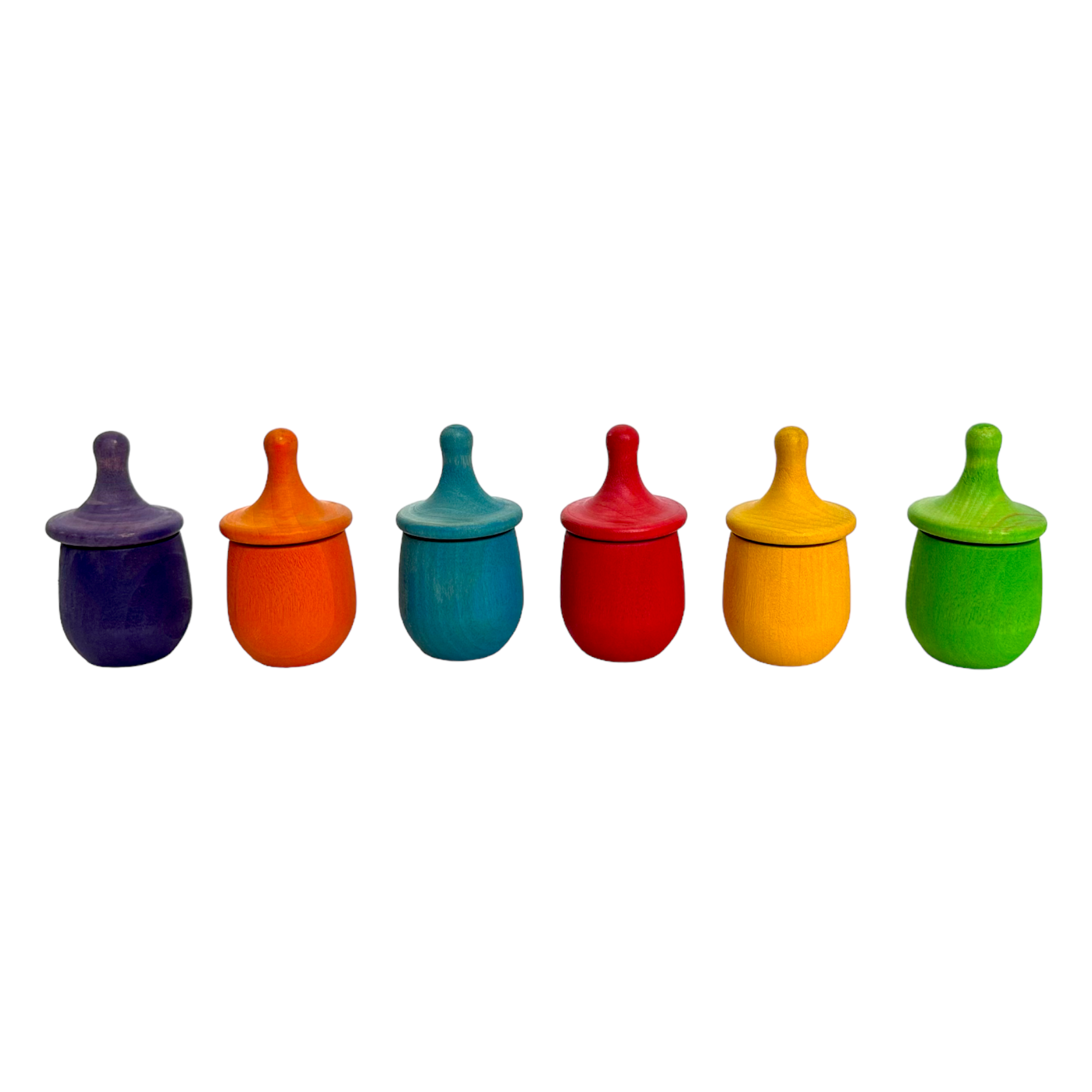 A Set Of 6 Stained Little Thing Wooden Treasure Box In Stained Primary Rainbow Colors