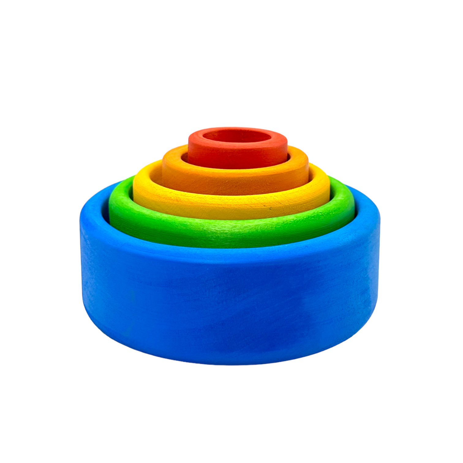 5 Pcs Stained Wooden Stacking Nesting Cup Bowl Set In Blue Sunset Color