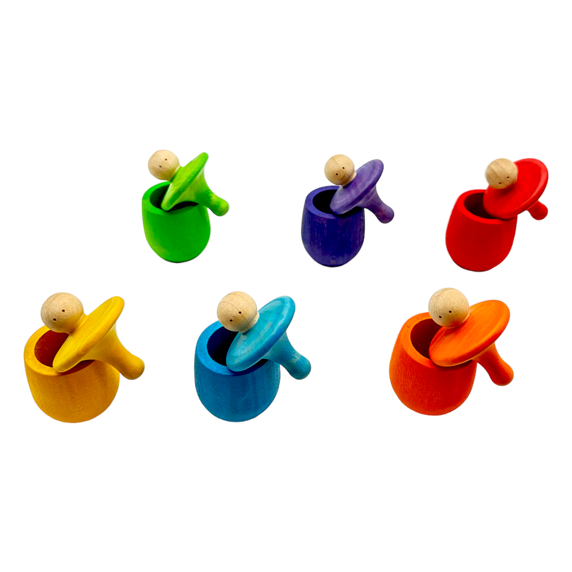 A Set Of 6 Stained Little Thing Wooden Treasure Box In Stained Primary Rainbow Colors