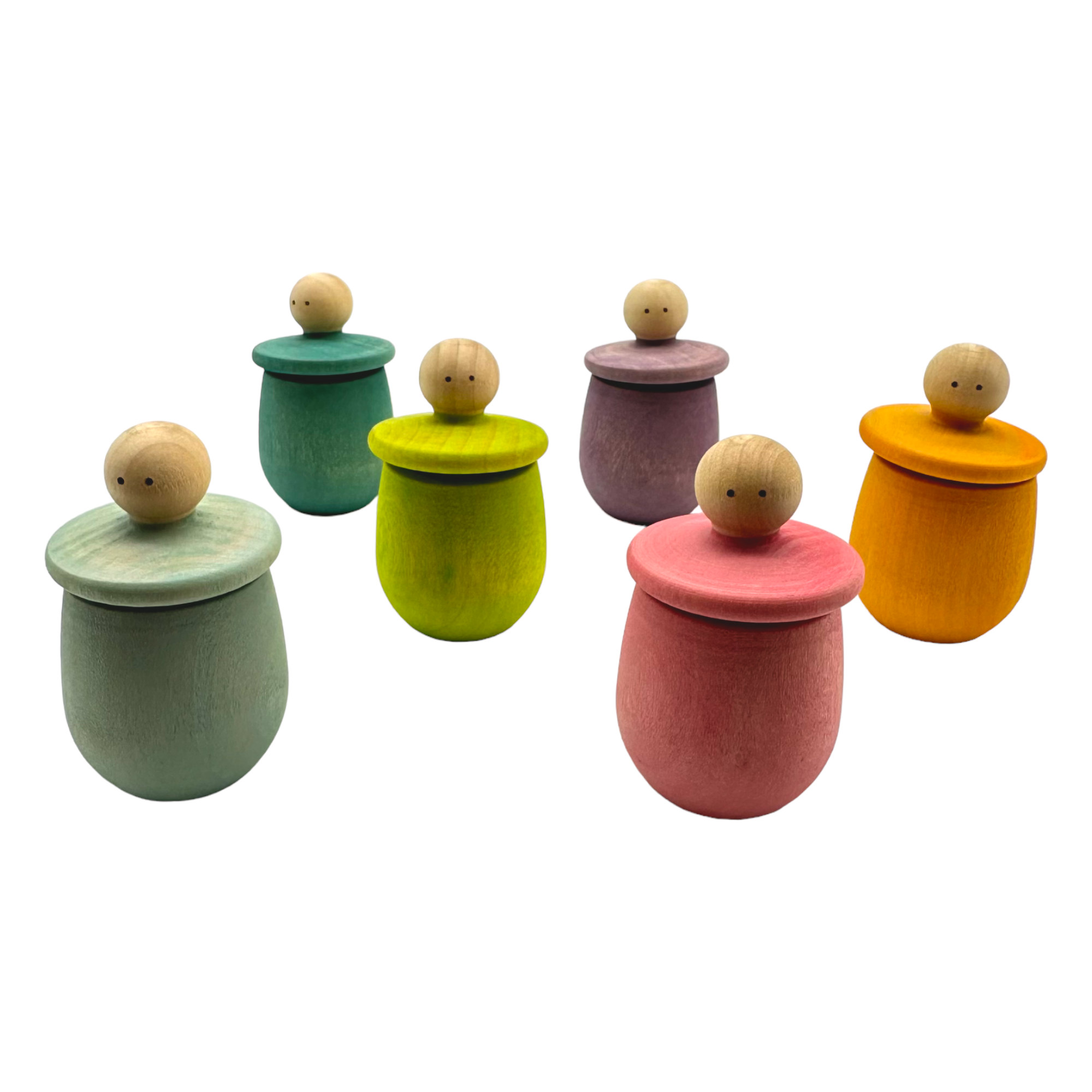 A Set Of 6 Stained Little Thing Wooden Treasure Box In Stained Pastel/macaron Colors