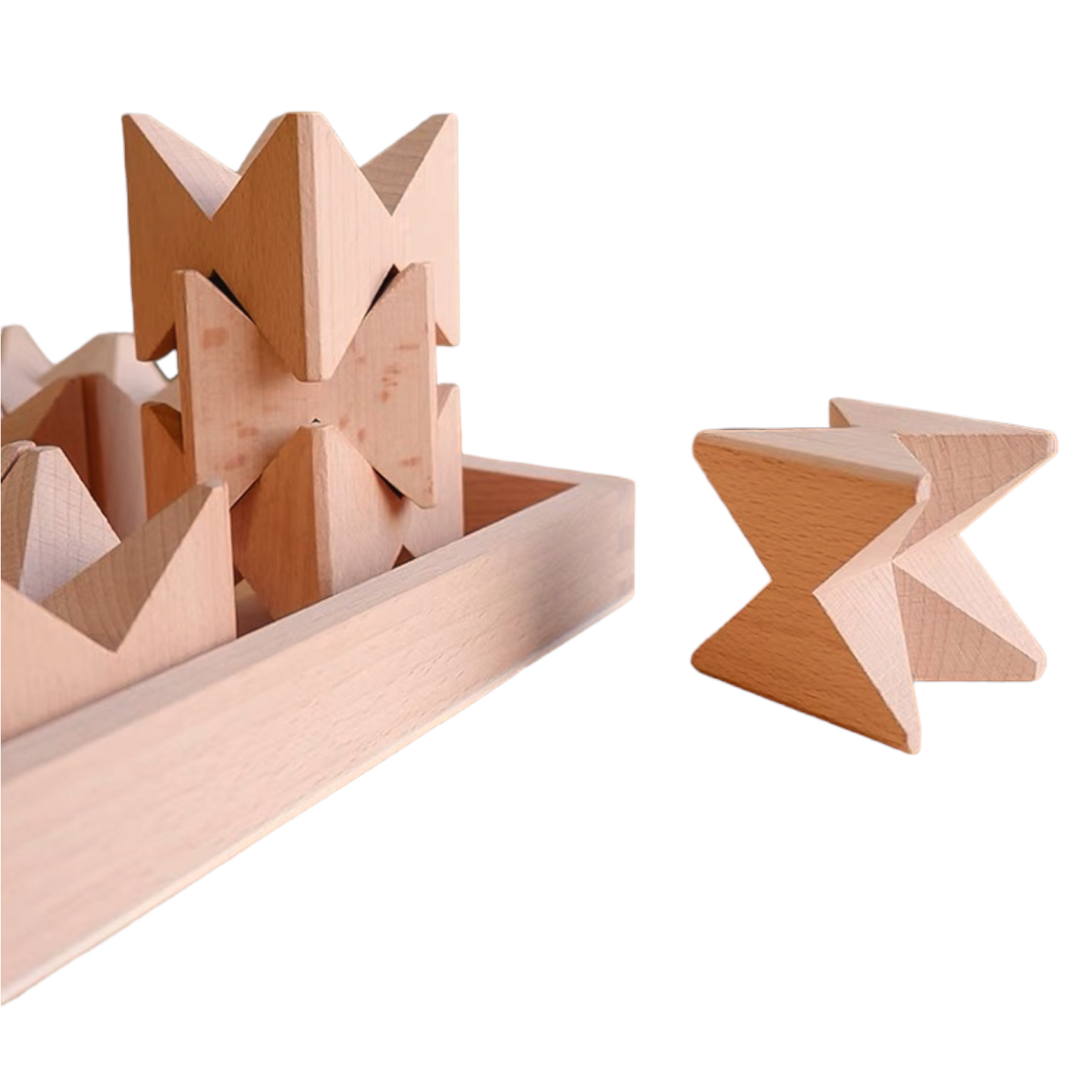 16 Pcs Natural Wooden Construction Puzzle Toy With Storage Tray
