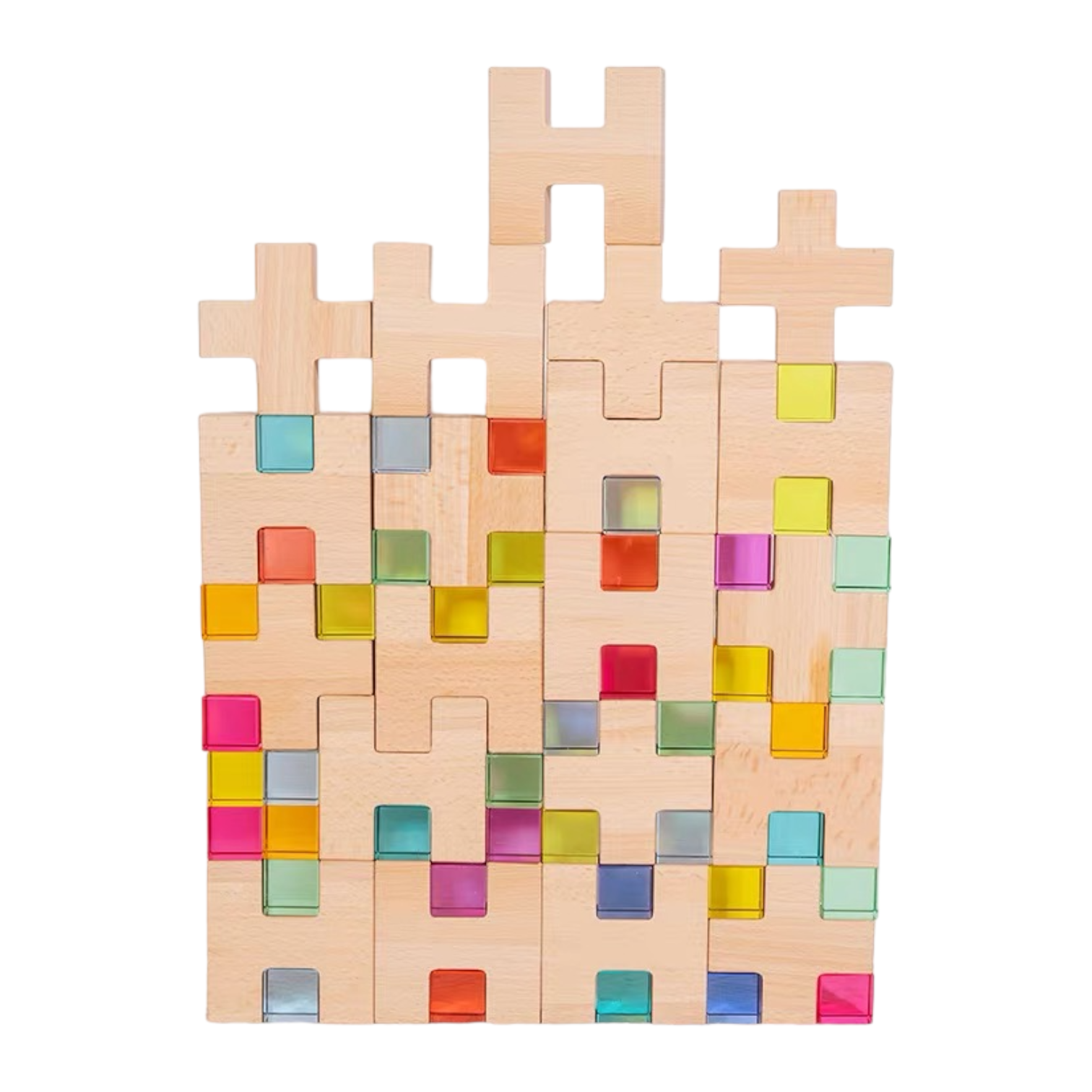 20 Pcs Wooden H And + Shape Blocks Set With Storage Tray