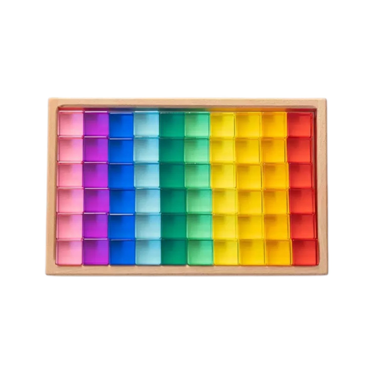 60 Pcs Crystal Clear High Transparency Lucite Cubes Set With Wooden Tray – Rainbow Or Pastel Colors