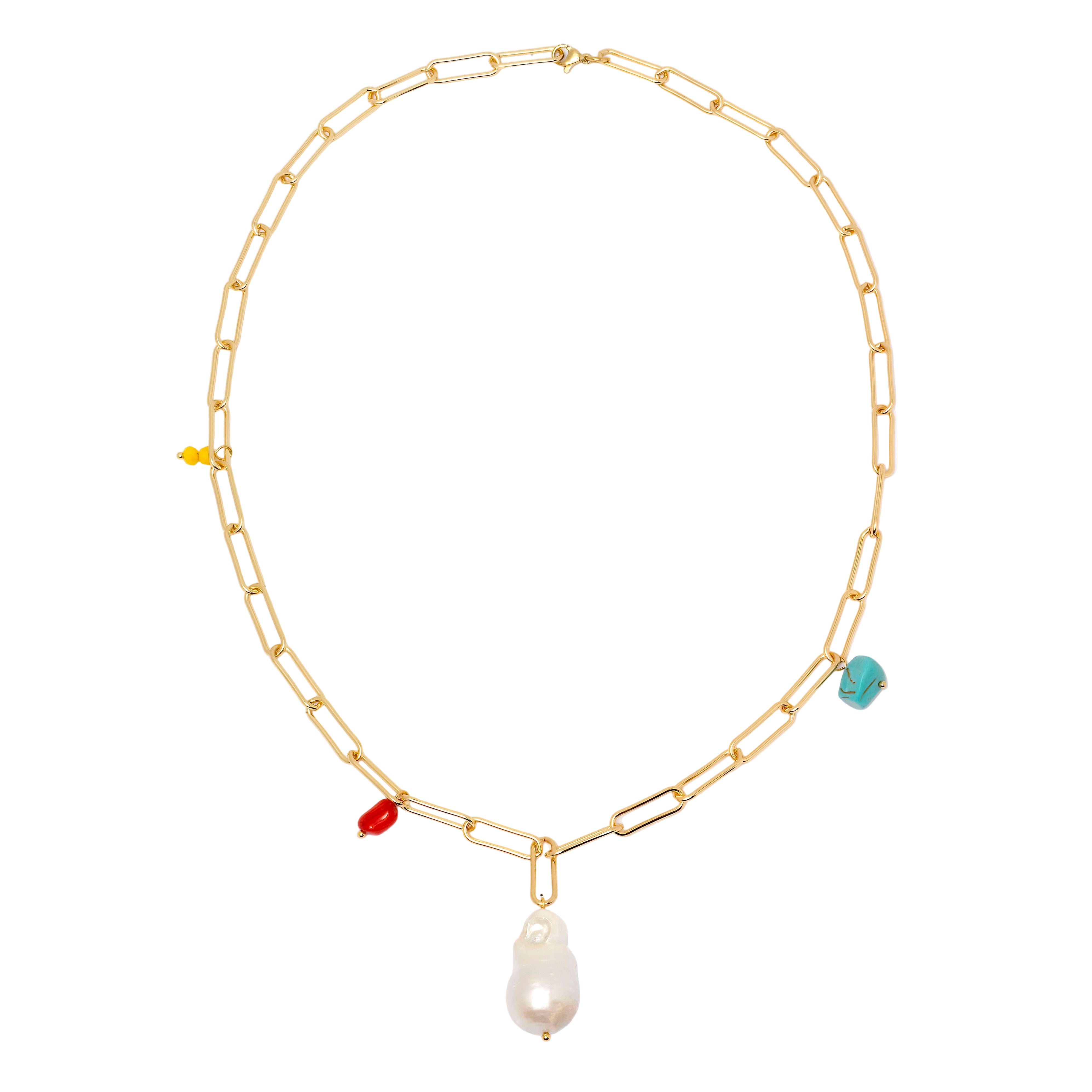 Gold Link Pearl Necklace