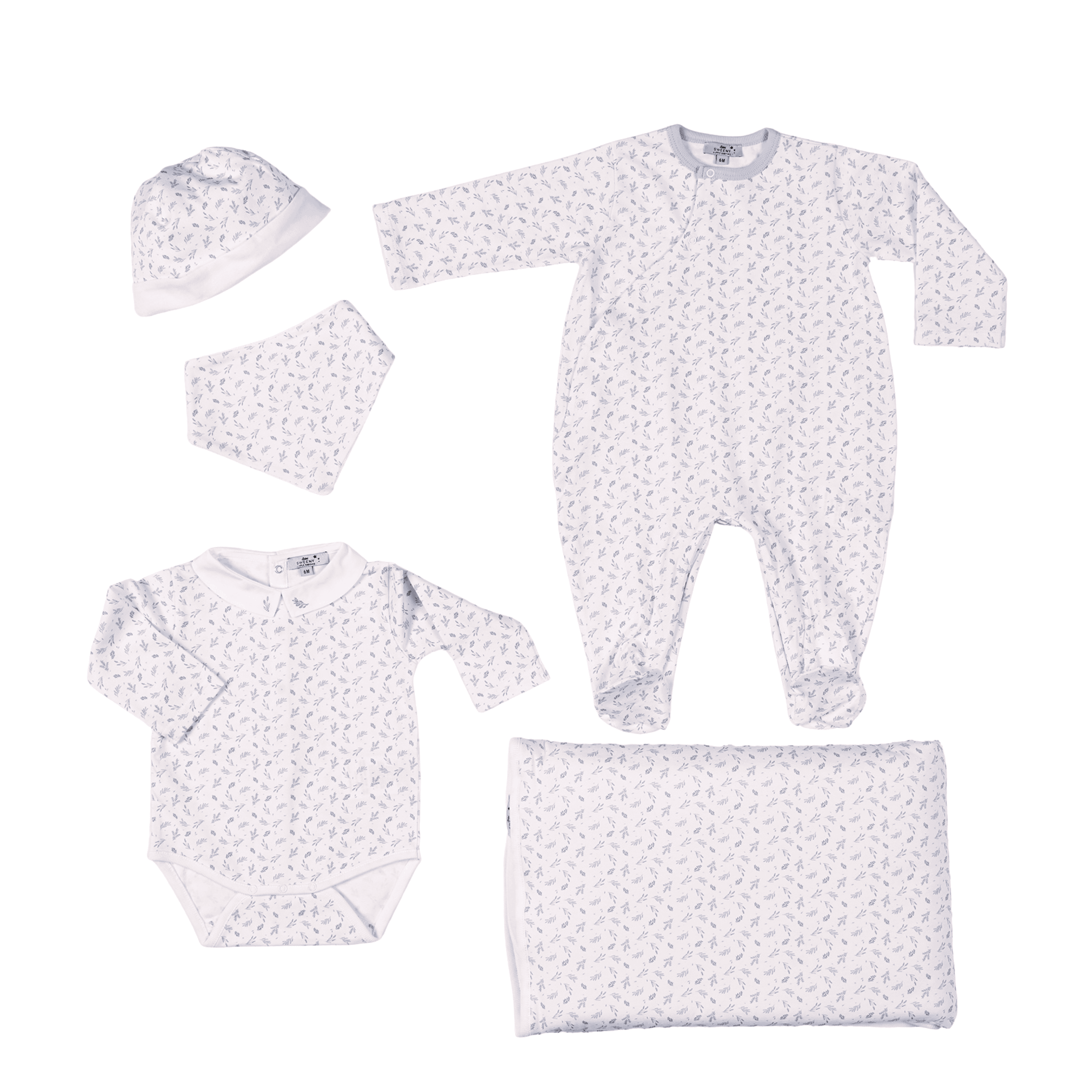 Boys Blue Leaves Print Cotton Welcome Set (5)