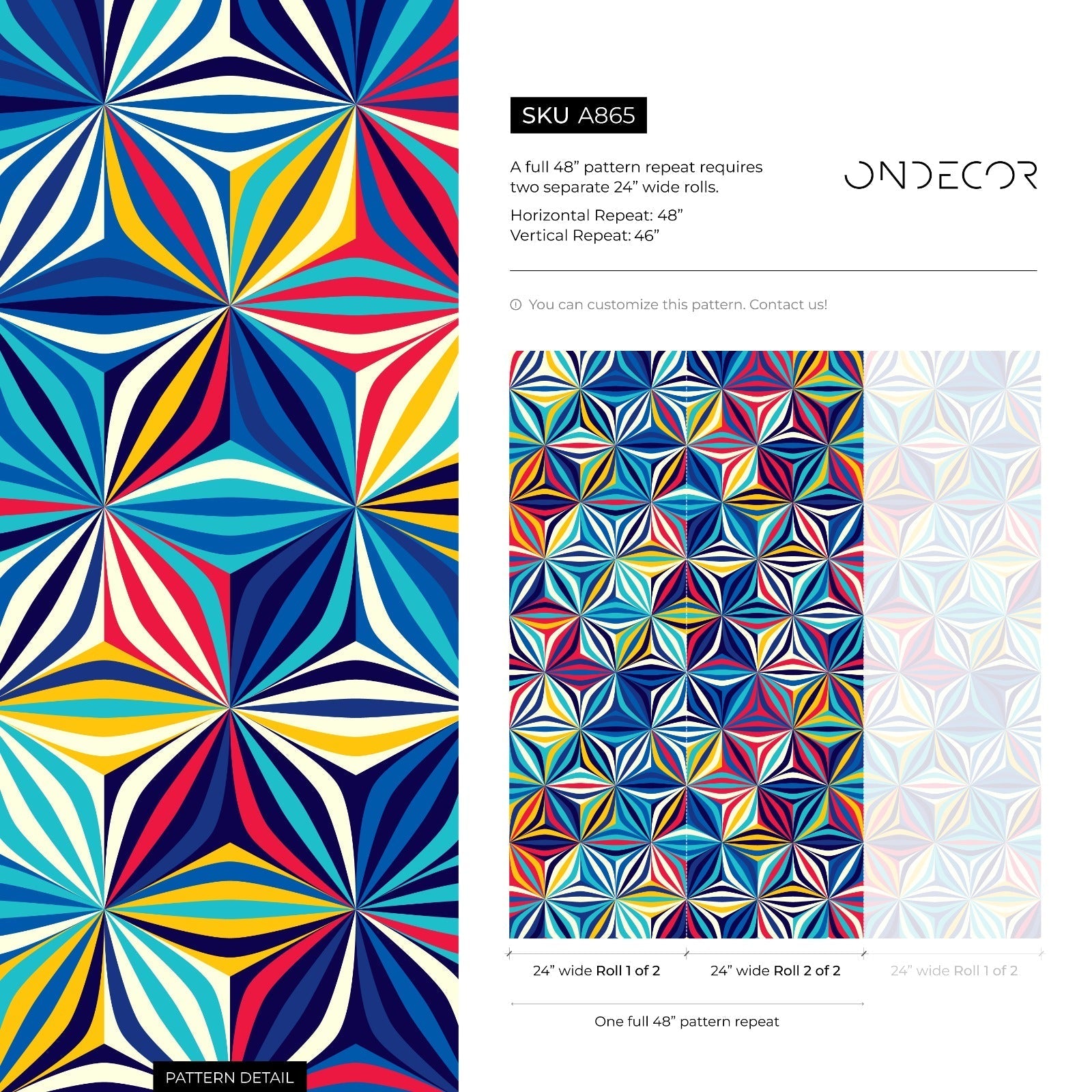 Geometric Wallpaper With A Kaleidoscopic Motif In Blue, Red, And Yellow - A865