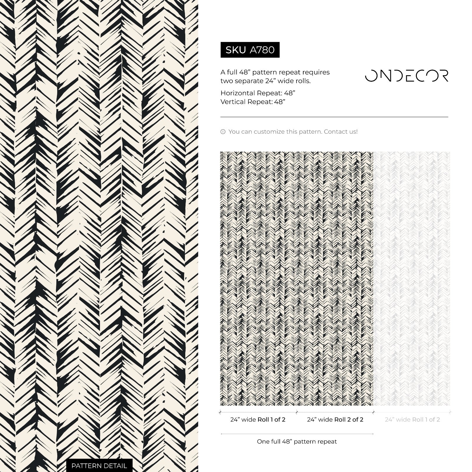 Scandinavian Wallpaper With A Hand-drawn Chevron In Black And Cream - A780