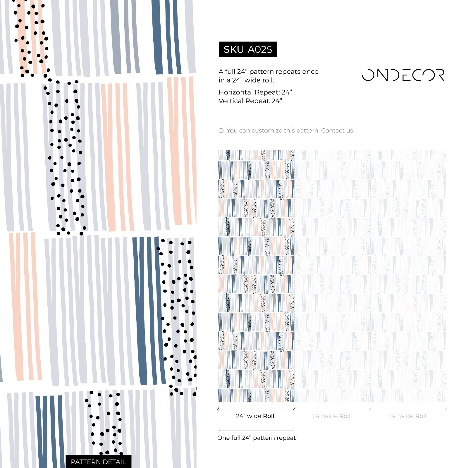 Abstract Wallpaper With Irregular Stripes And Dots In Blue, Gray, And Peach - A025